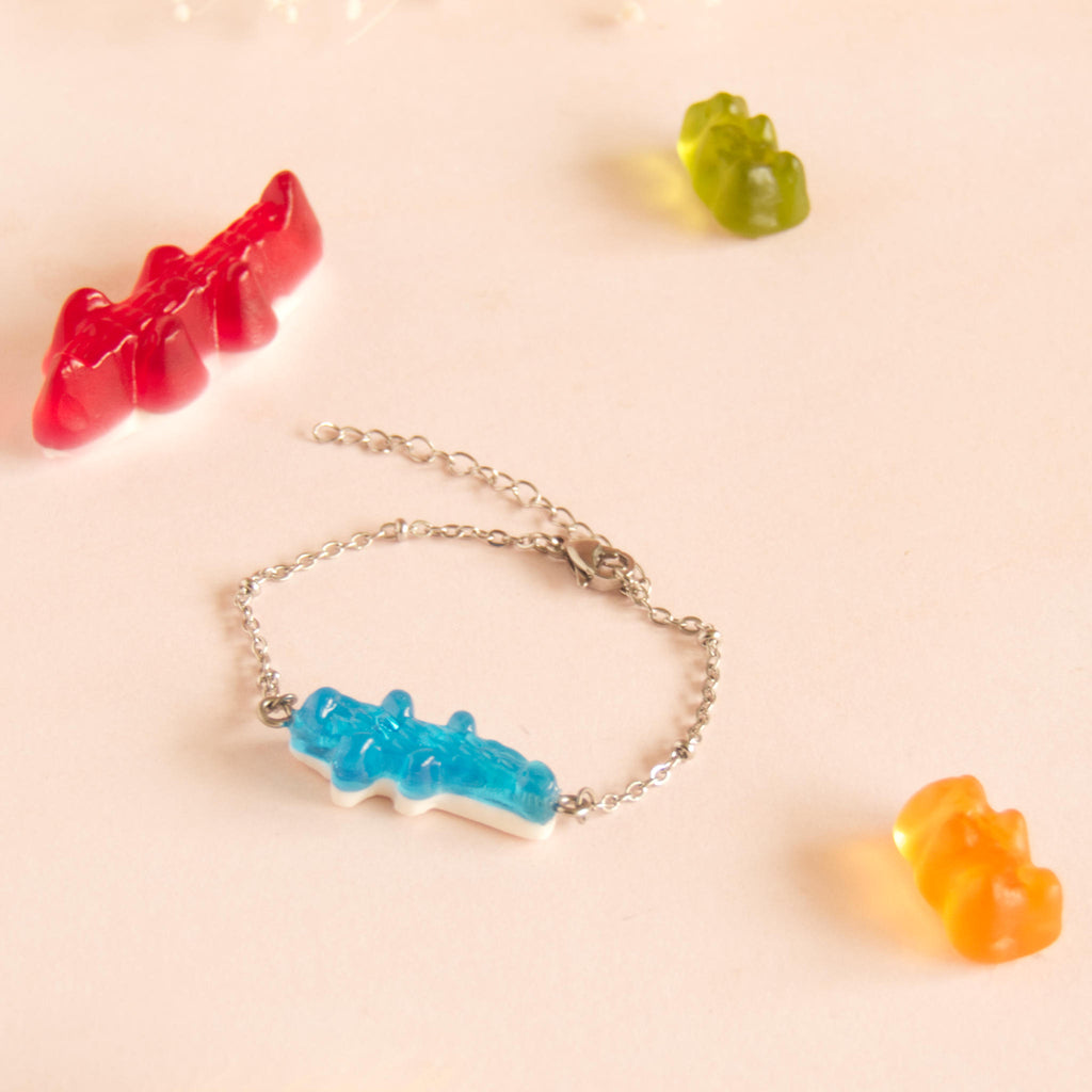 Bracelet bonbon crocodile avec chaîne acier inoxydable