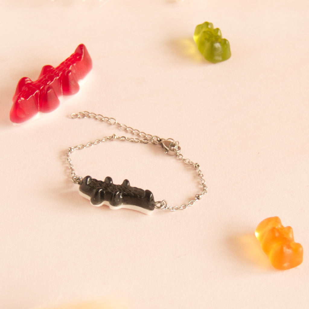 Bracelet bonbon crocodile avec chaîne acier inoxydable