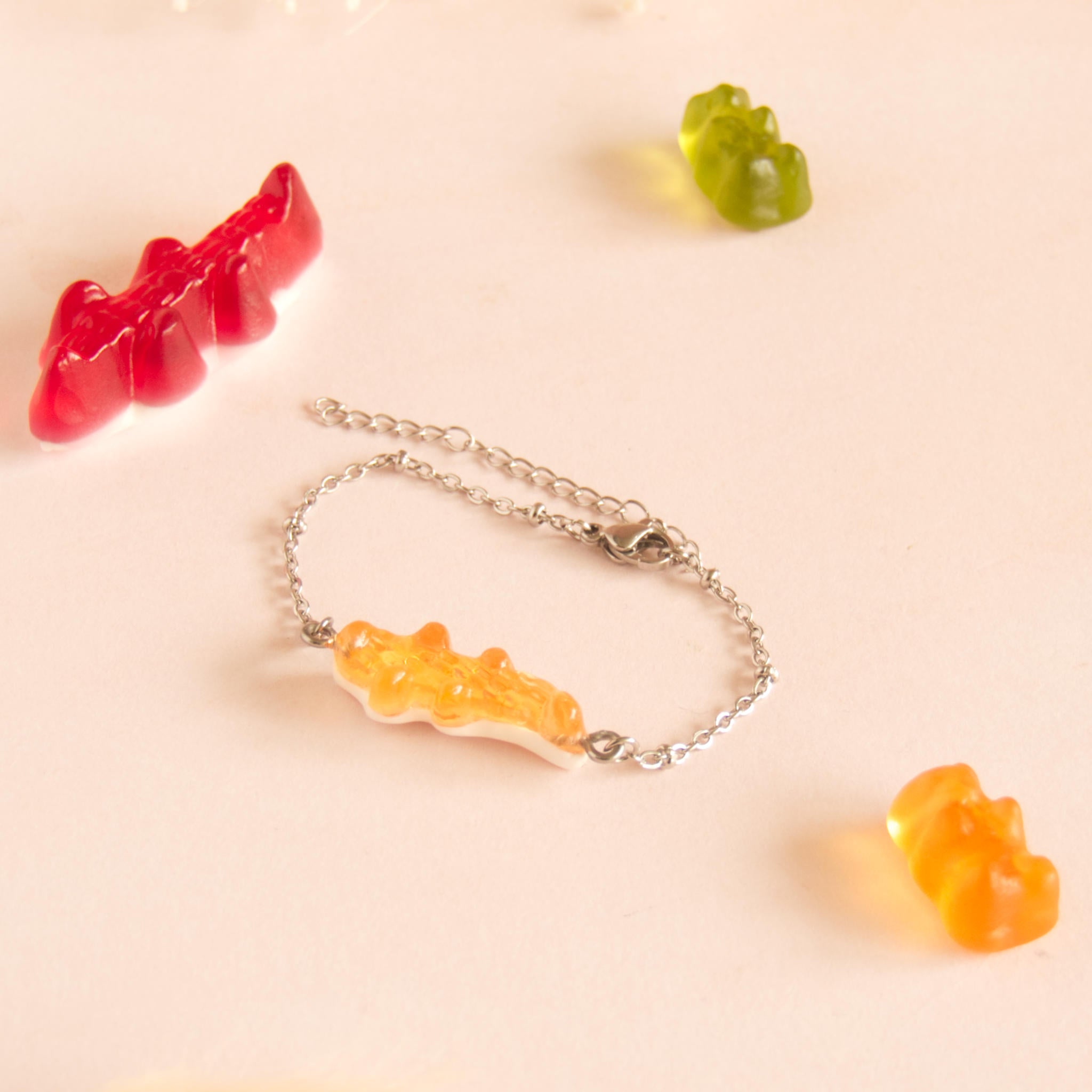Bracelet bonbon crocodile avec chaîne acier inoxydable