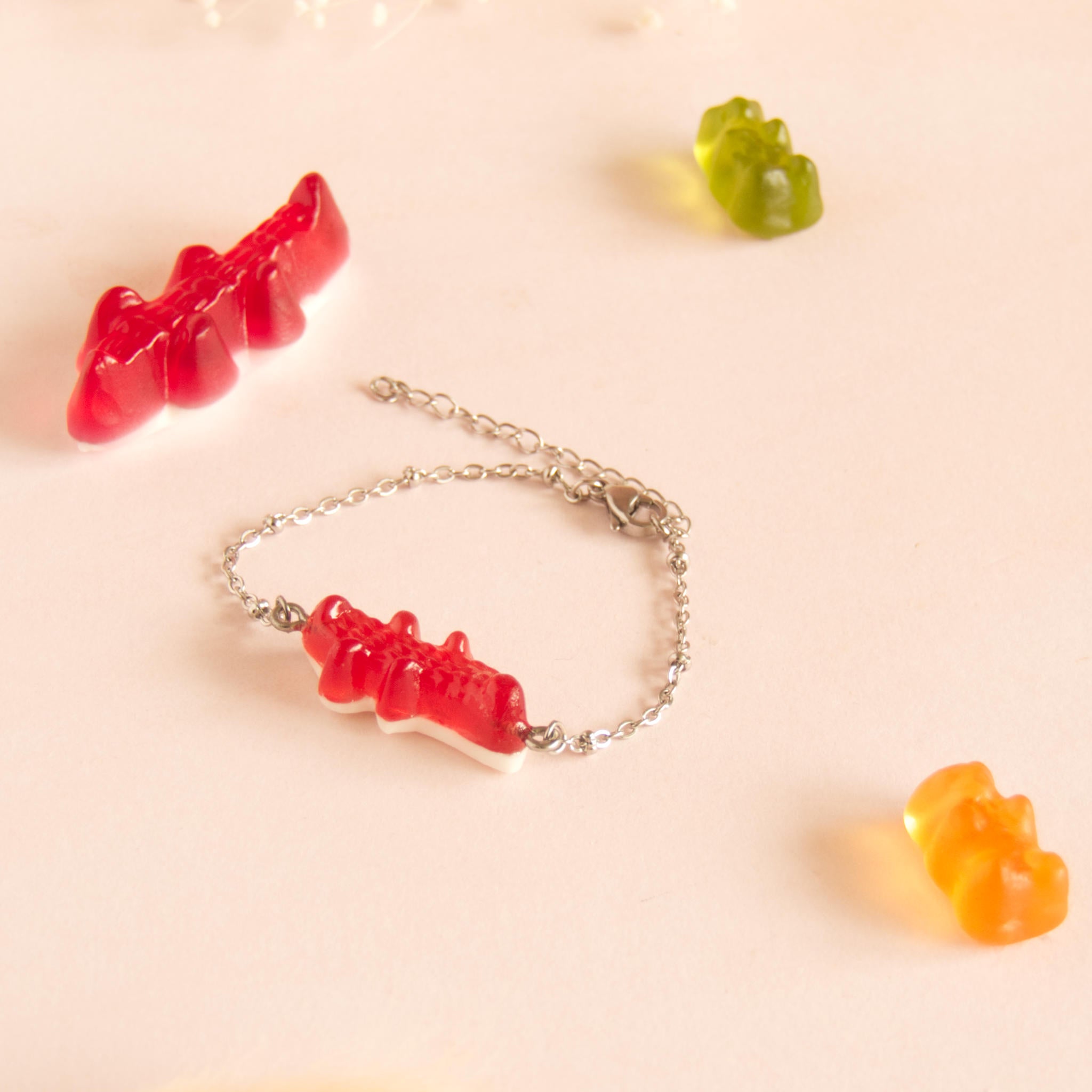 Bracelet bonbon crocodile avec chaîne acier inoxydable