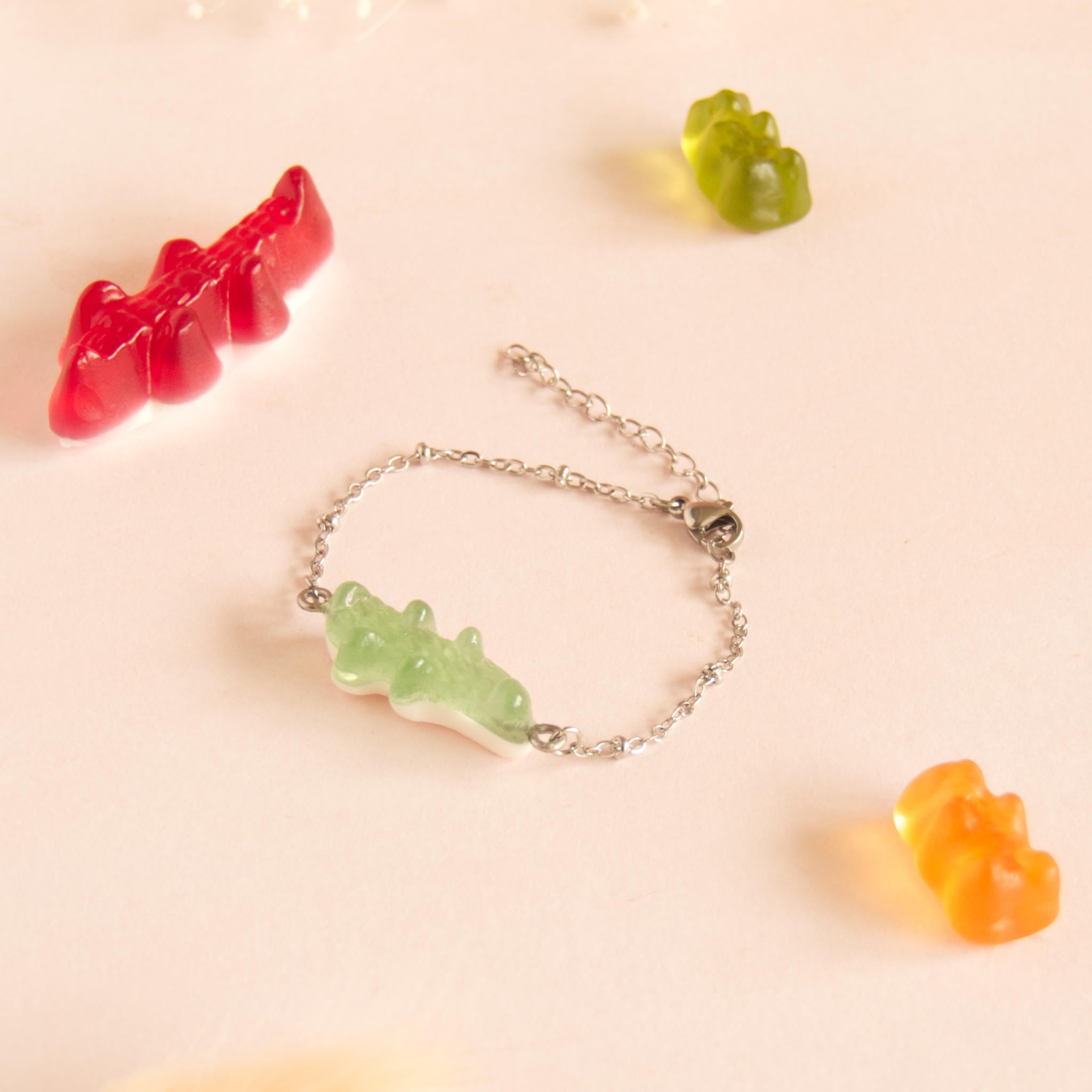 Bracelet bonbon crocodile avec chaîne acier inoxydable