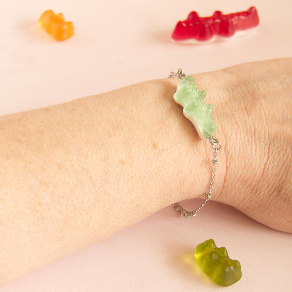 Bracelet bonbon crocodile avec chaîne acier inoxydable