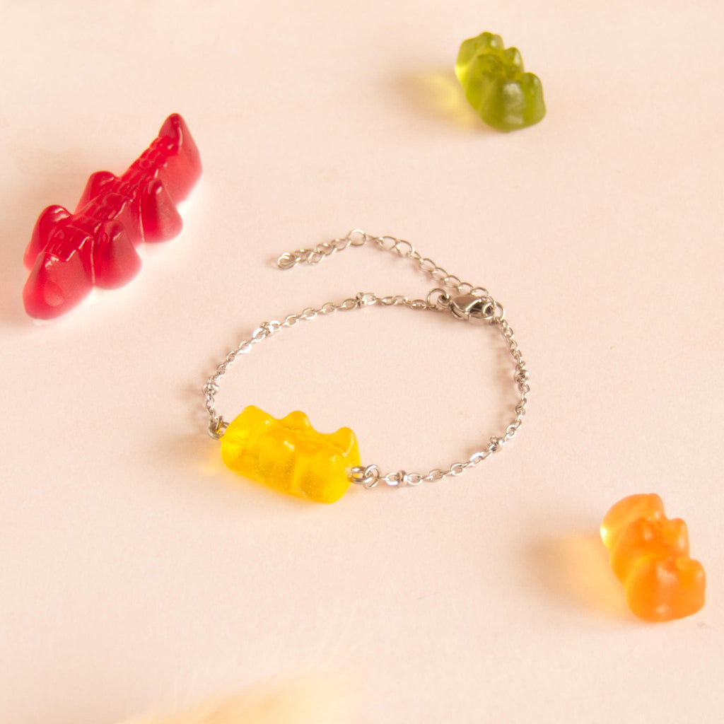 Bracelet bonbon nounours avec chaîne en acier inoxydable