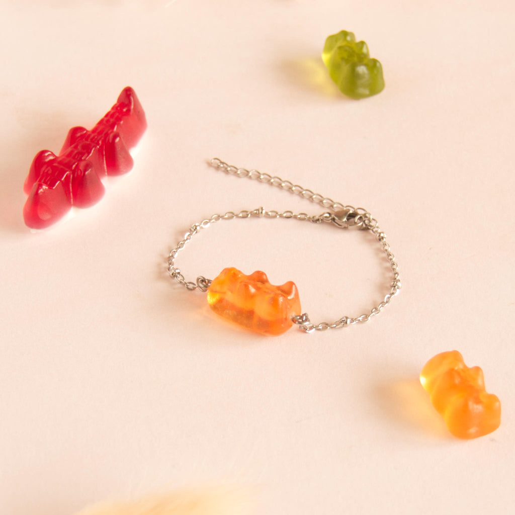 Bracelet bonbon nounours avec chaîne en acier inoxydable
