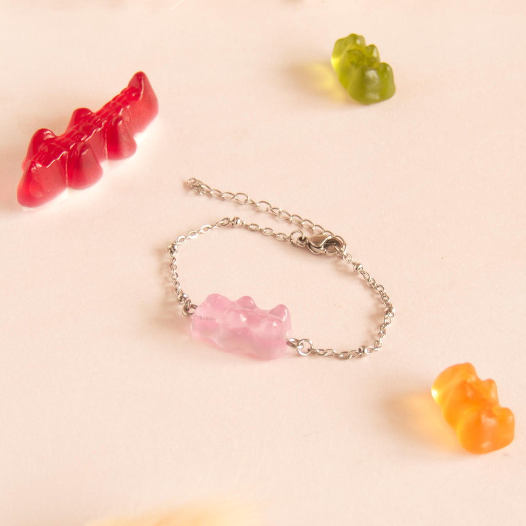Bracelet bonbon nounours avec chaîne en acier inoxydable