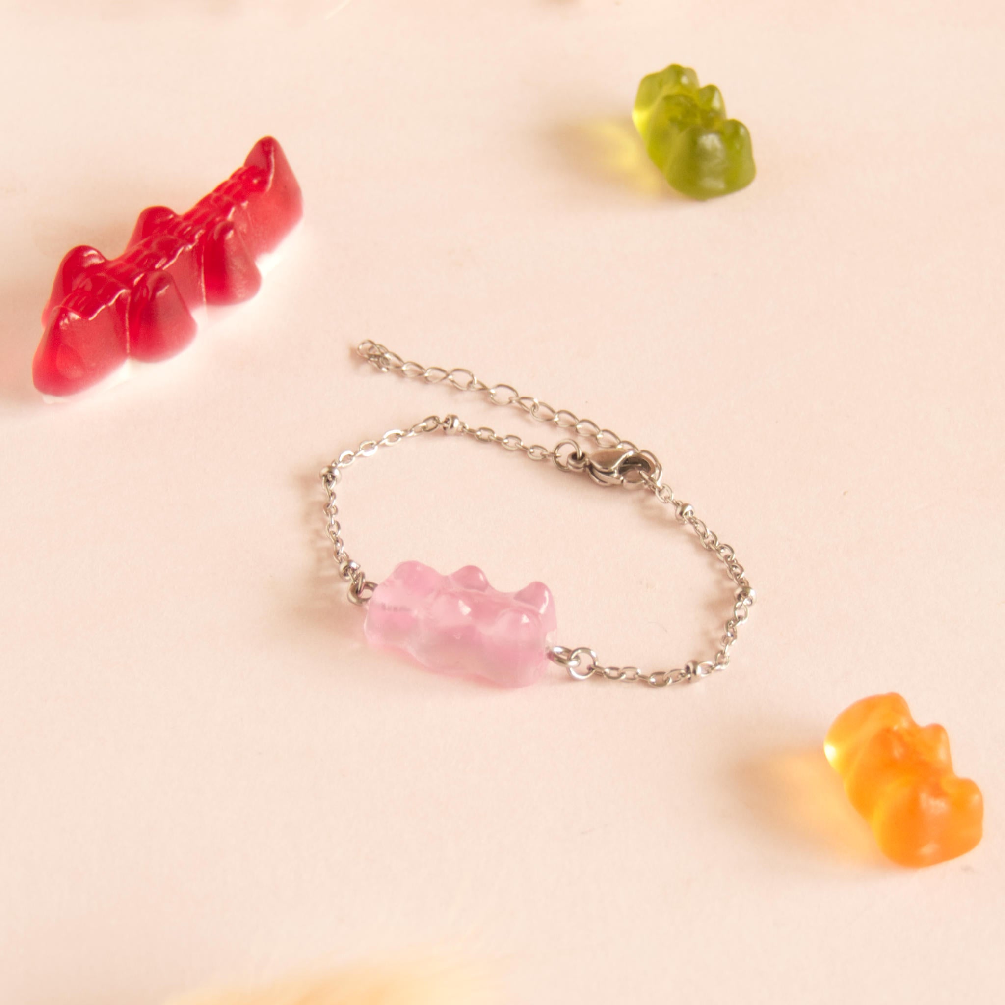 Bracelet bonbon nounours avec chaîne en acier inoxydable