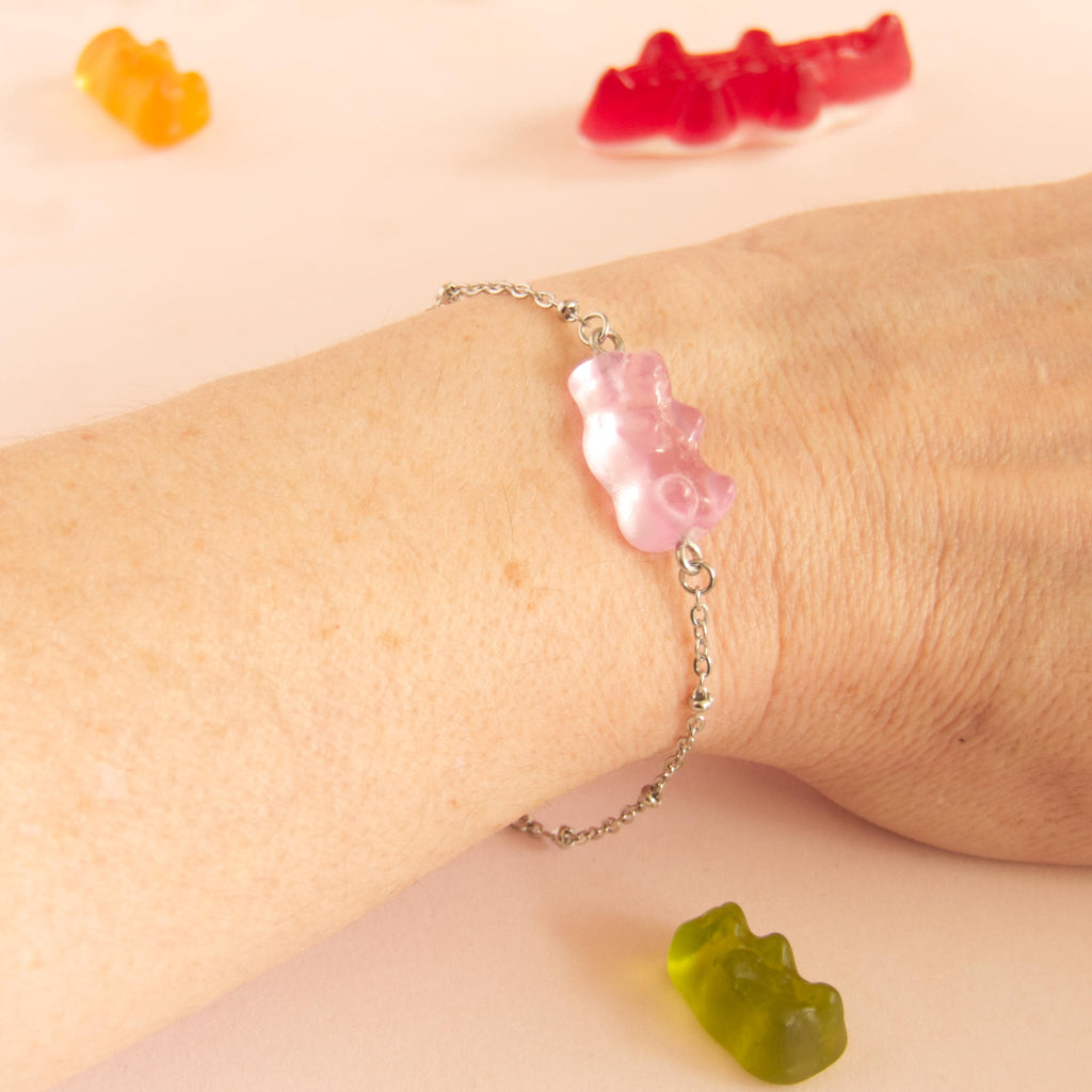 Bracelet bonbon nounours avec chaîne en acier inoxydable