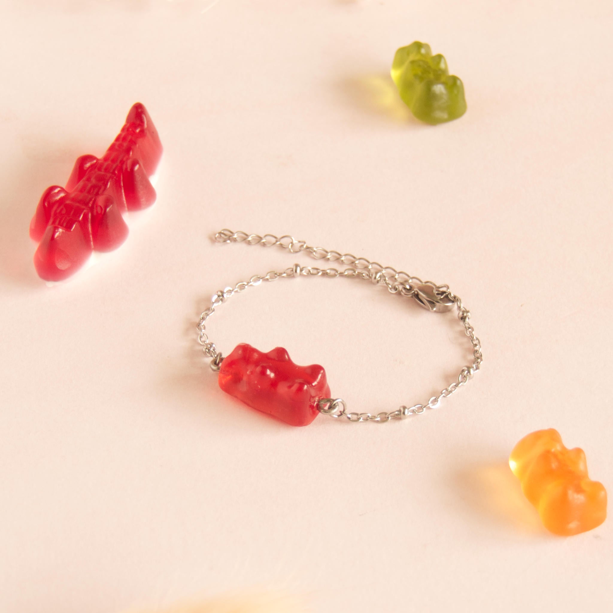 Bracelet bonbon nounours avec chaîne en acier inoxydable
