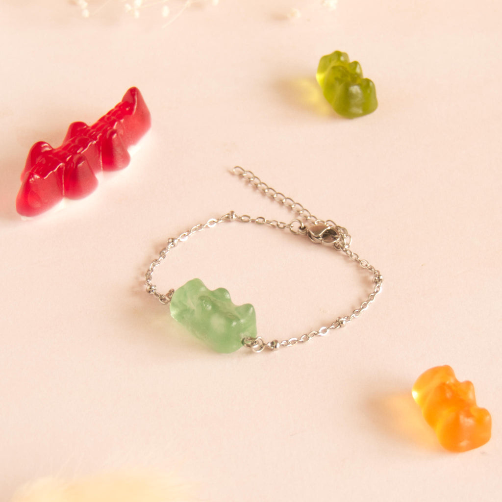 Bracelet bonbon nounours avec chaîne en acier inoxydable