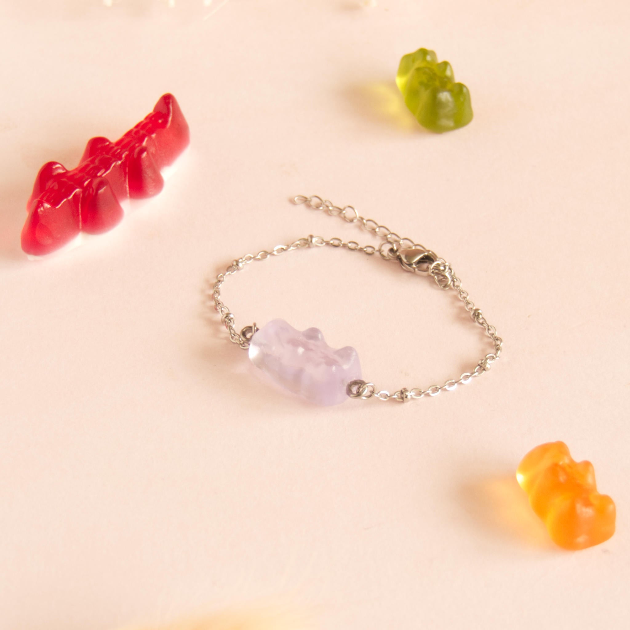 Bracelet bonbon nounours avec chaîne en acier inoxydable