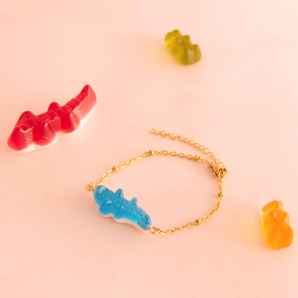 Bracelet bonbon crocodile avec chaîne acier inoxydable