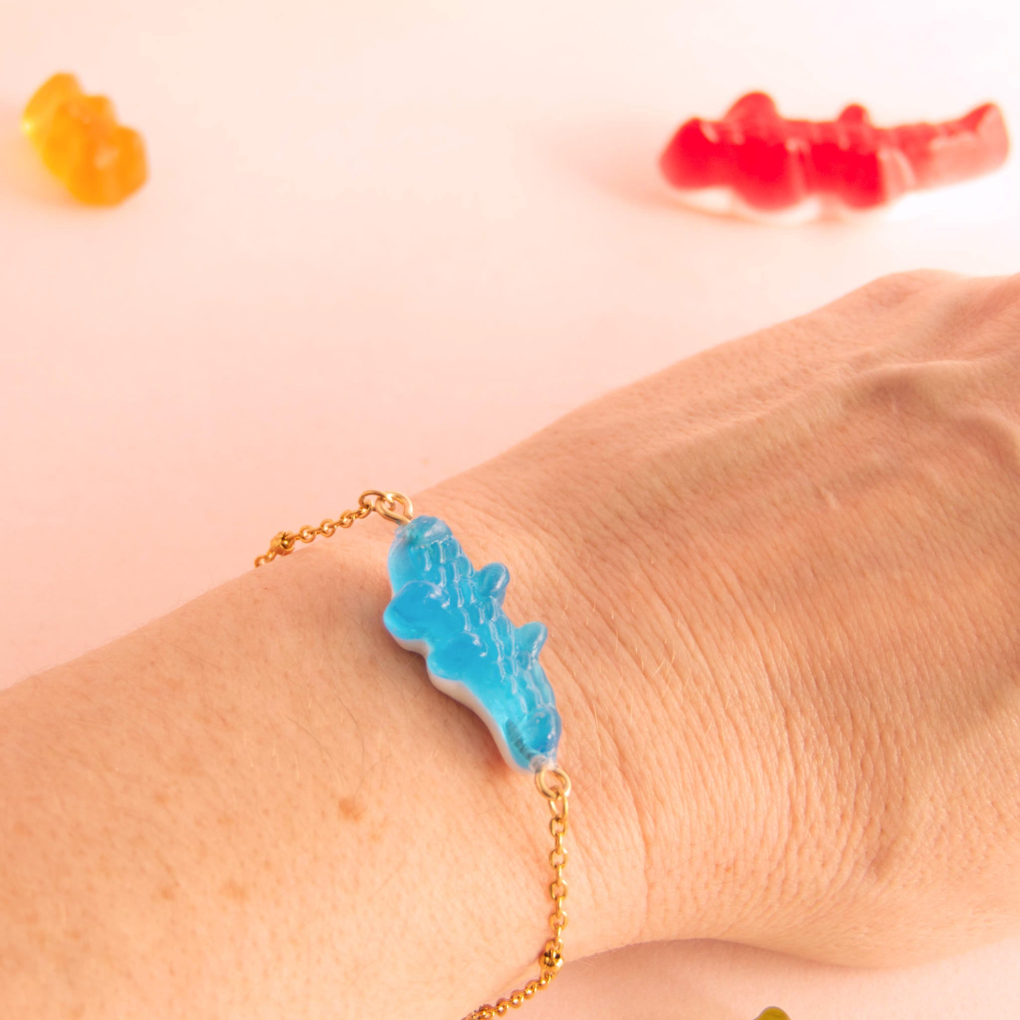 Bracelet bonbon crocodile avec chaîne acier inoxydable