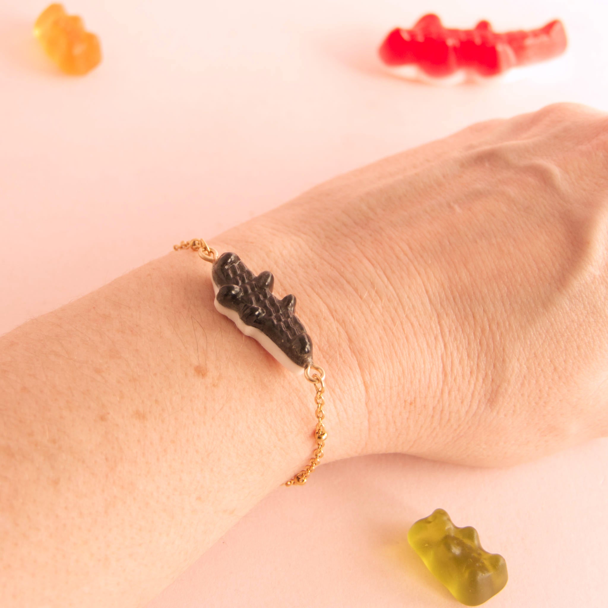 Bracelet bonbon crocodile avec chaîne acier inoxydable