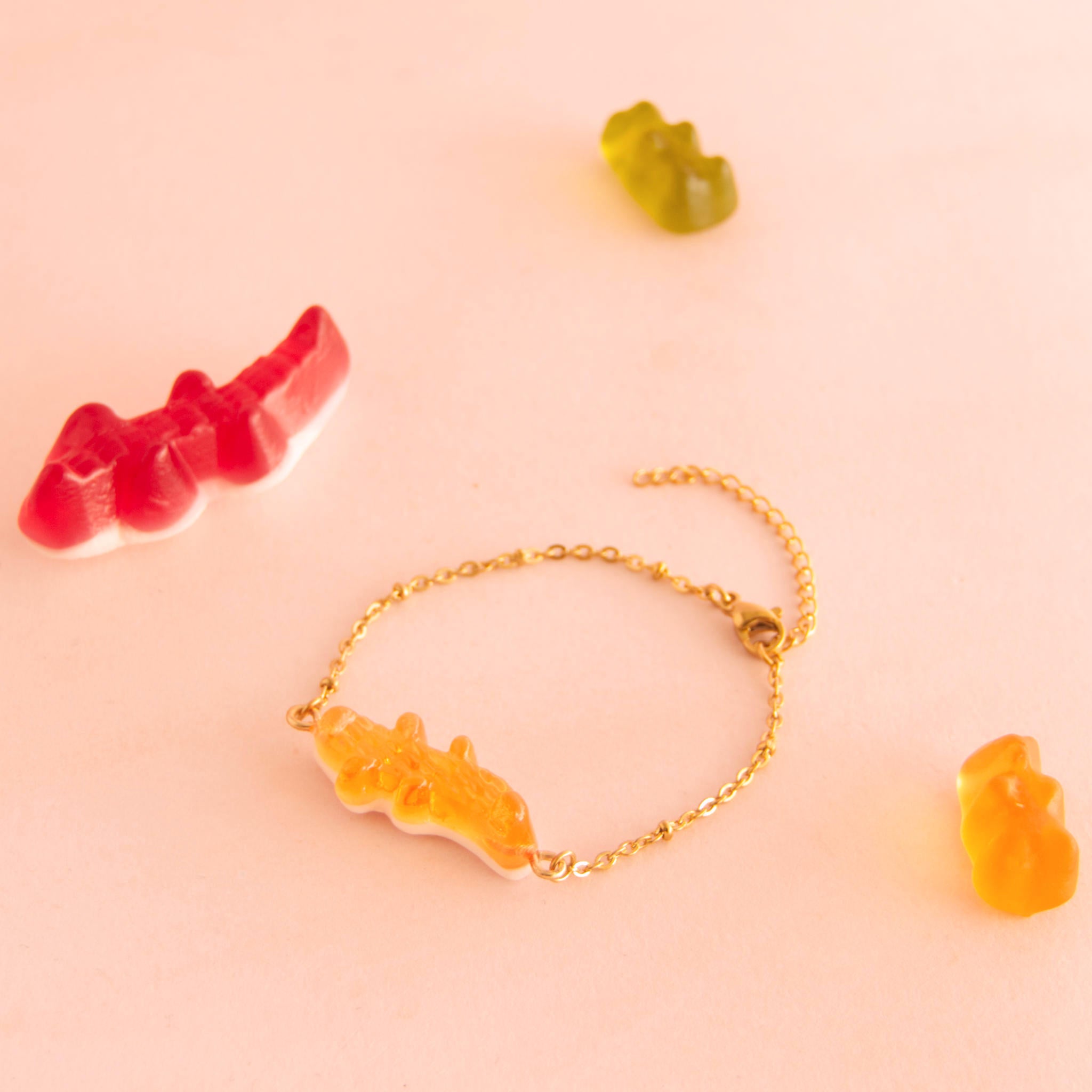 Bracelet bonbon crocodile avec chaîne acier inoxydable