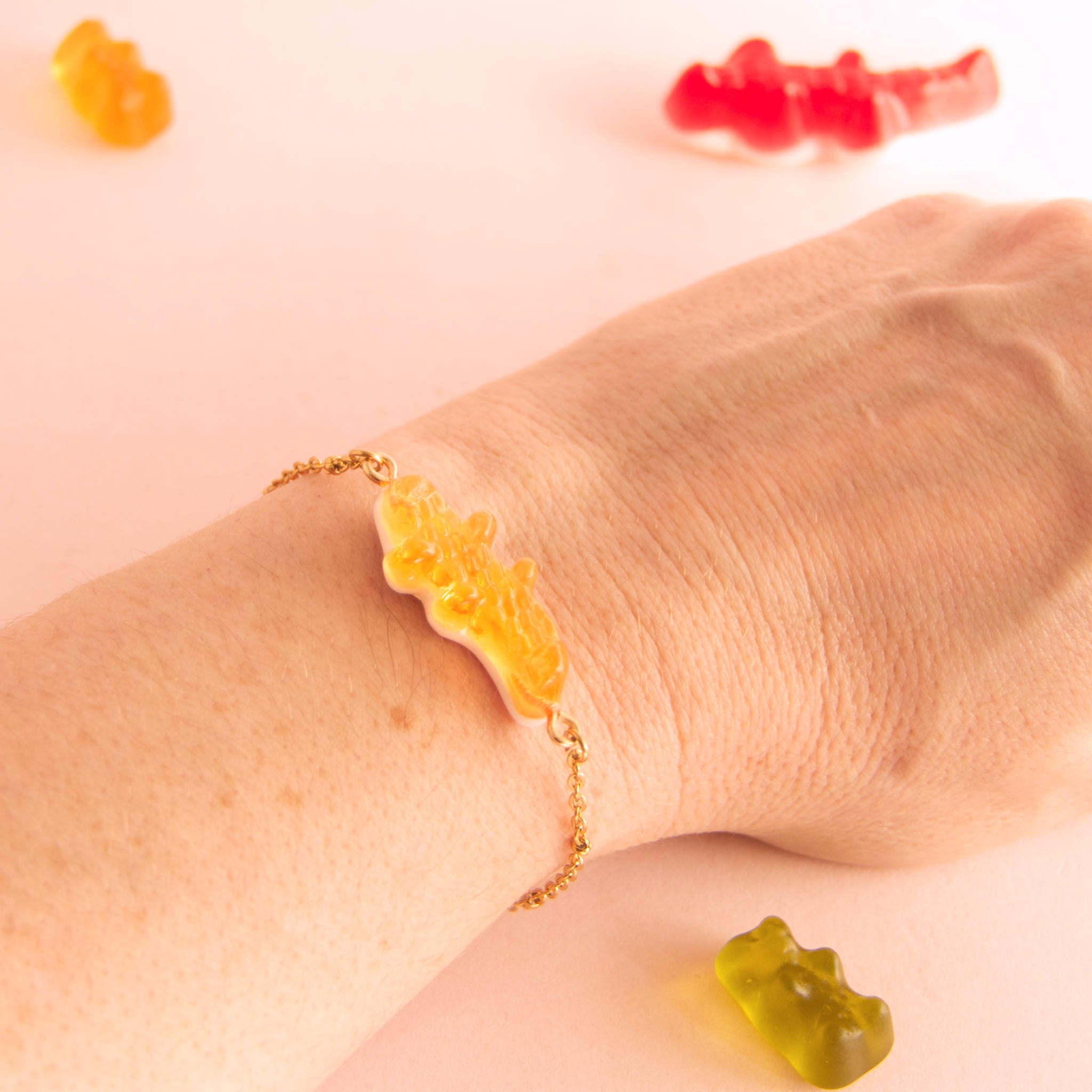 Bracelet bonbon crocodile avec chaîne acier inoxydable