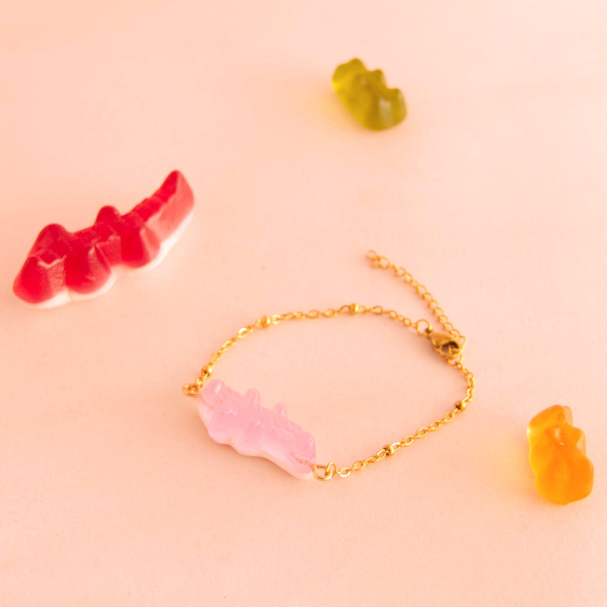 Bracelet bonbon crocodile avec chaîne acier inoxydable