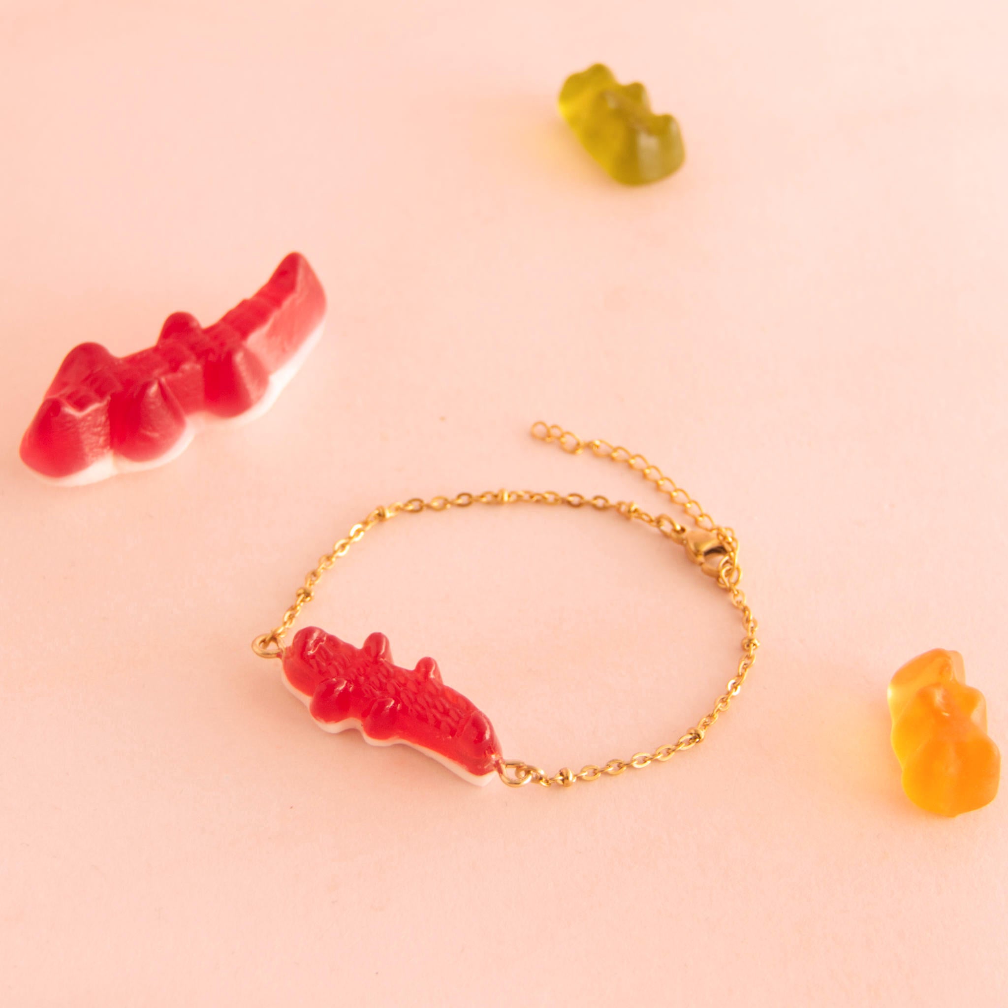 Bracelet bonbon crocodile avec chaîne acier inoxydable