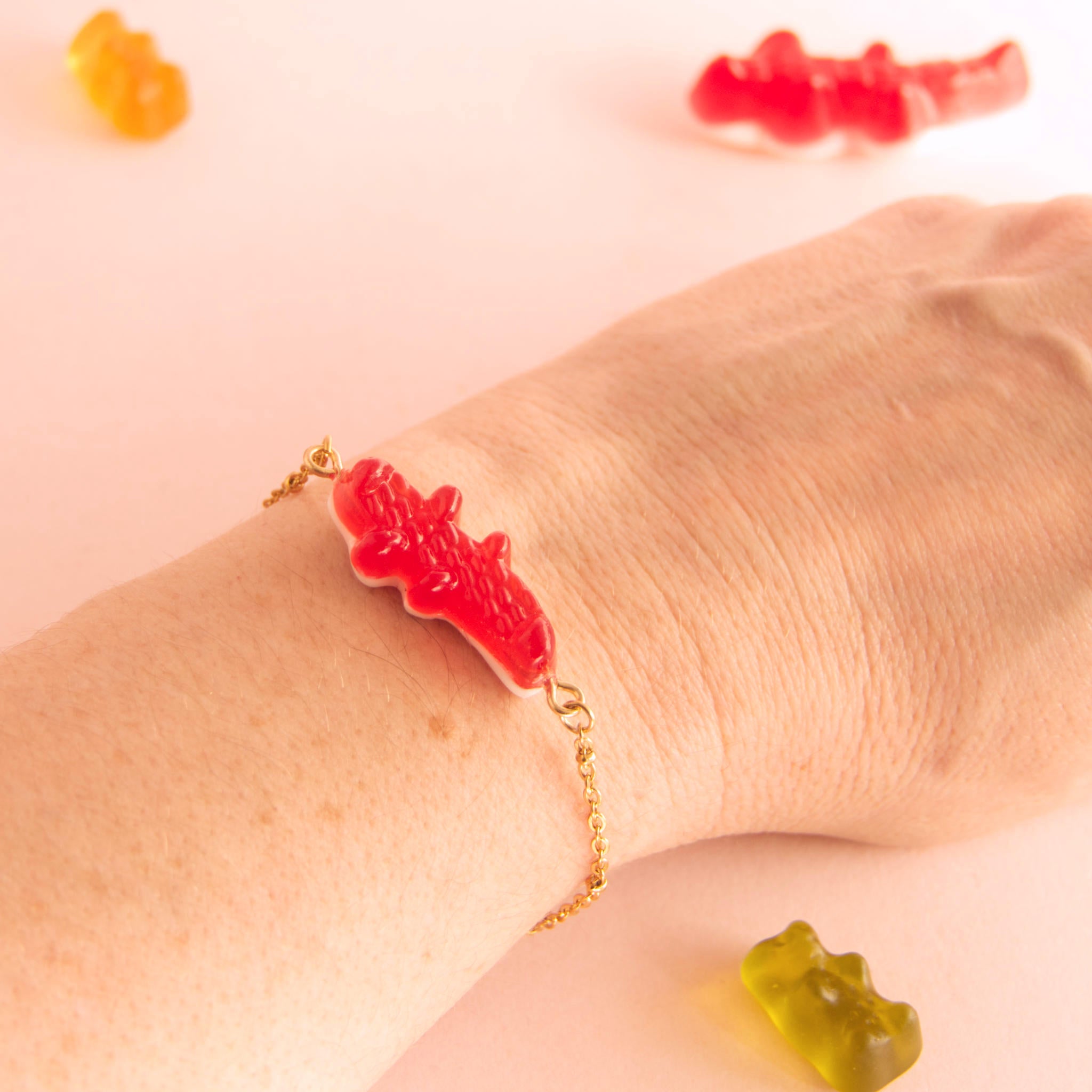 Bracelet bonbon crocodile avec chaîne acier inoxydable