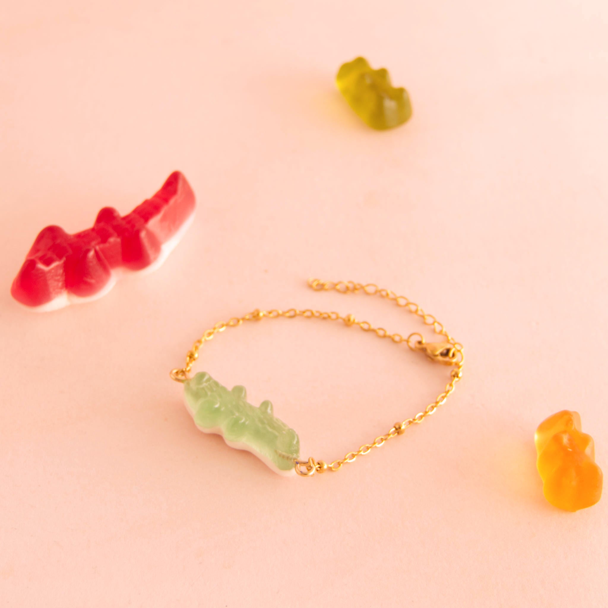 Bracelet bonbon crocodile avec chaîne acier inoxydable