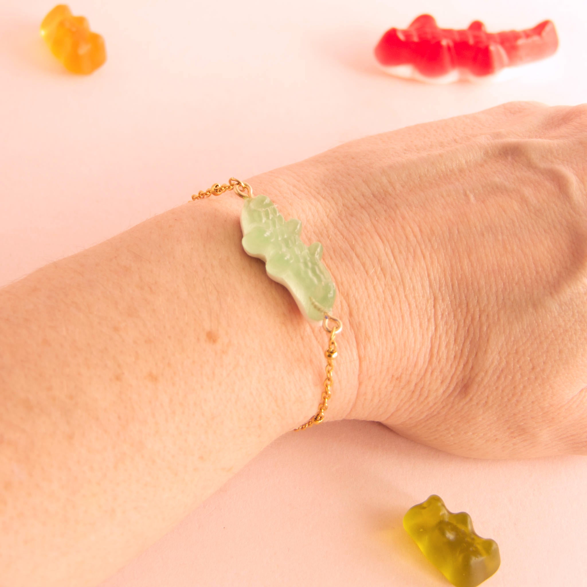 Bracelet bonbon crocodile avec chaîne acier inoxydable