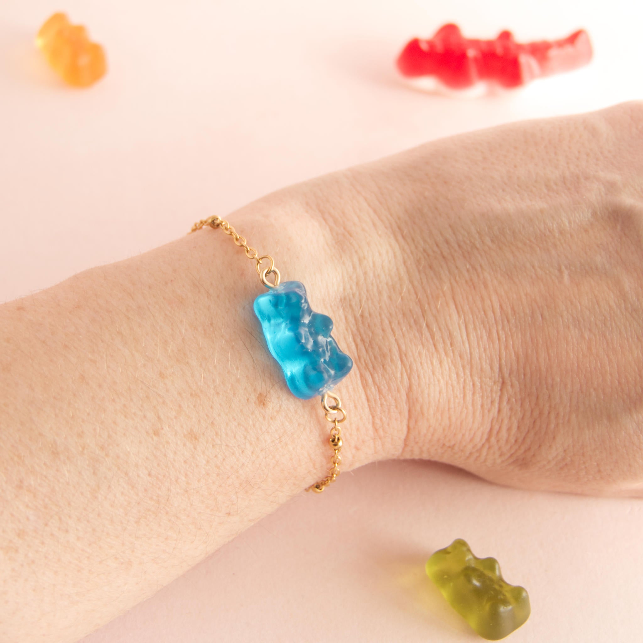 Bracelet bonbon nounours avec chaîne en acier inoxydable