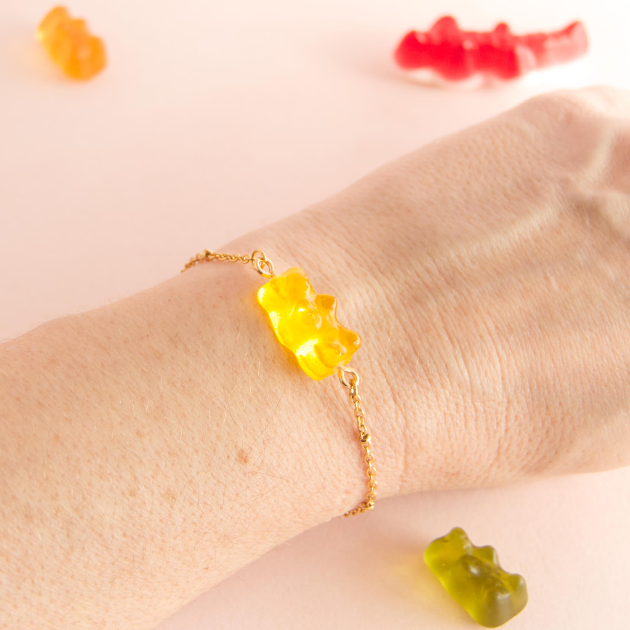 Bracelet bonbon nounours avec chaîne en acier inoxydable