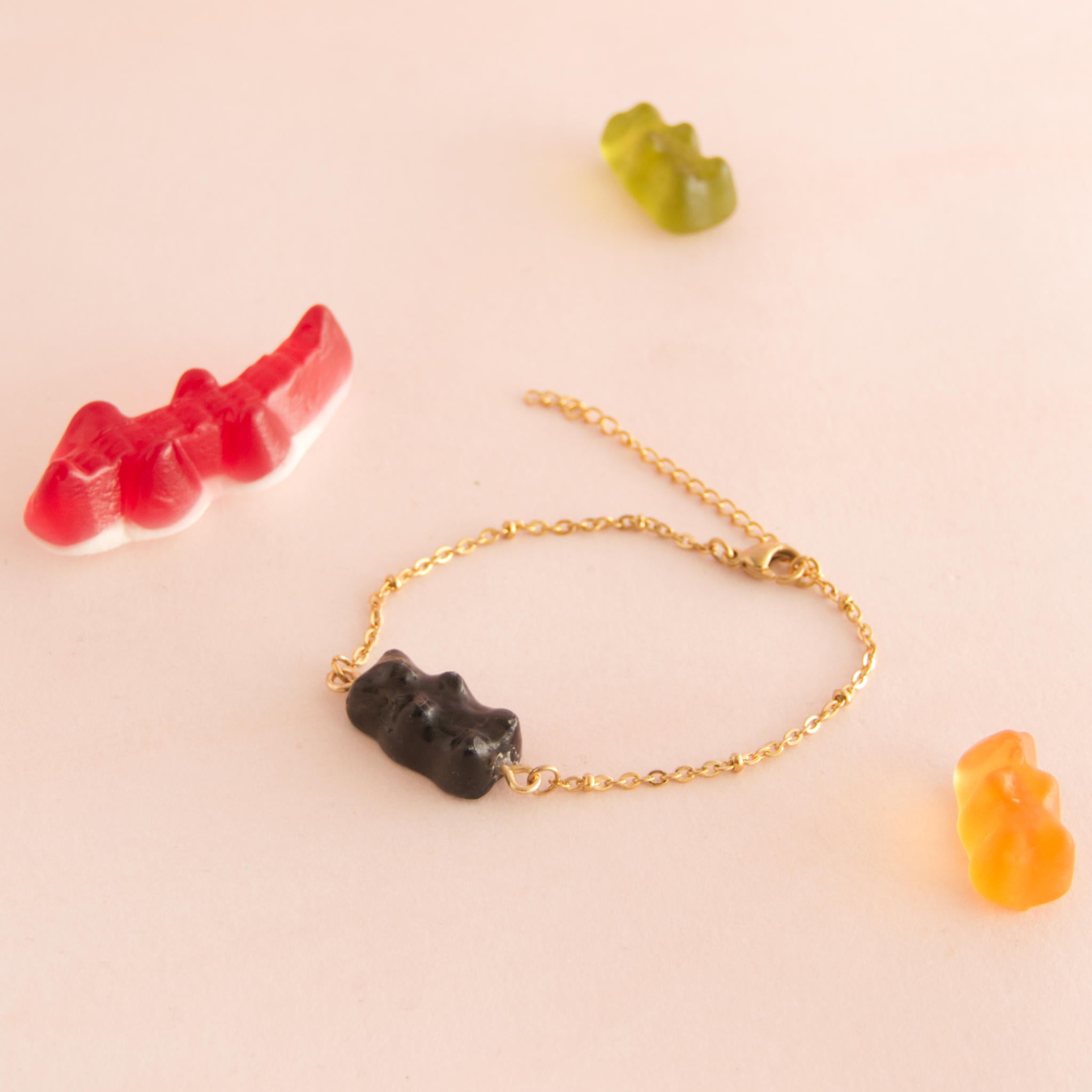 Bracelet bonbon nounours avec chaîne en acier inoxydable