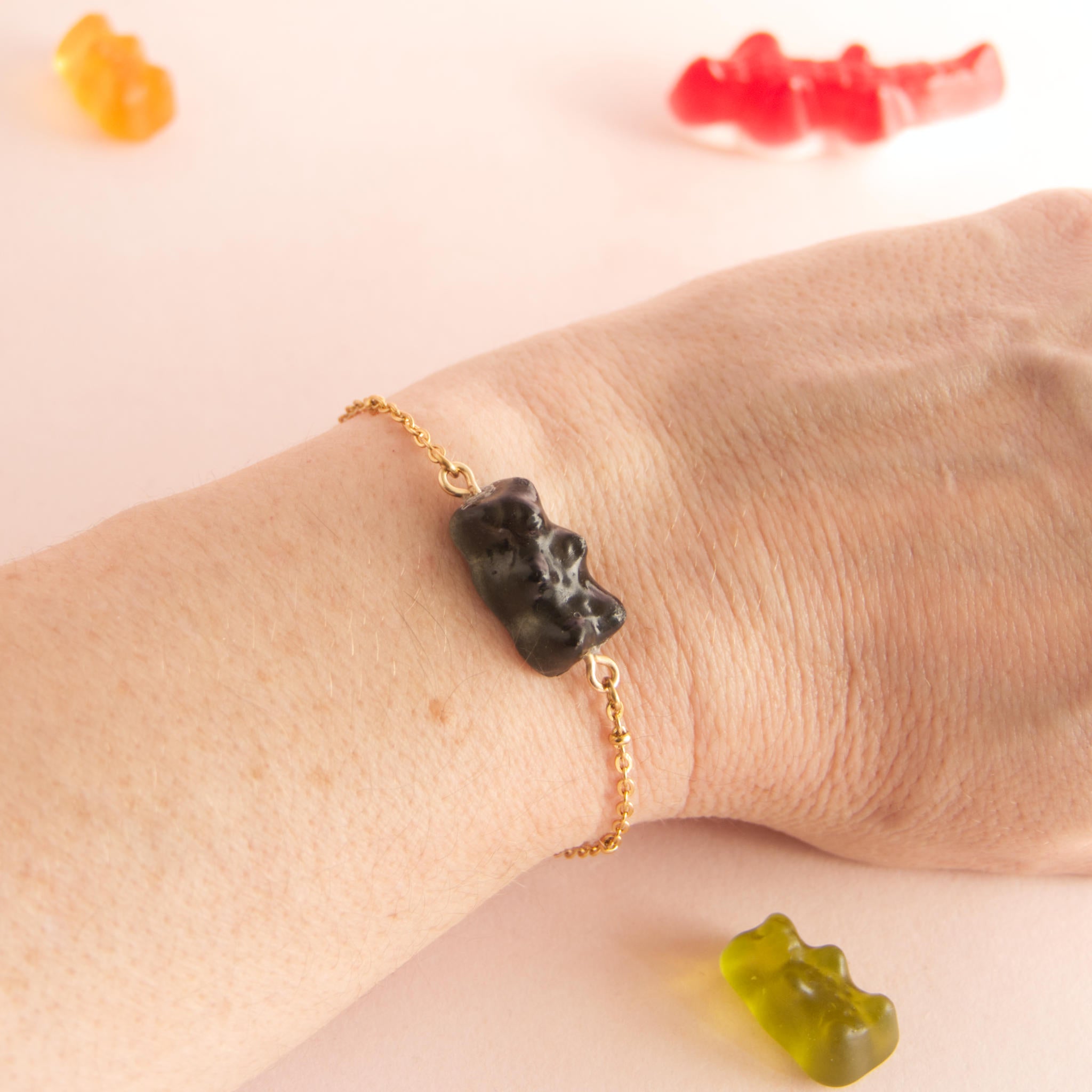 Bracelet bonbon nounours avec chaîne en acier inoxydable