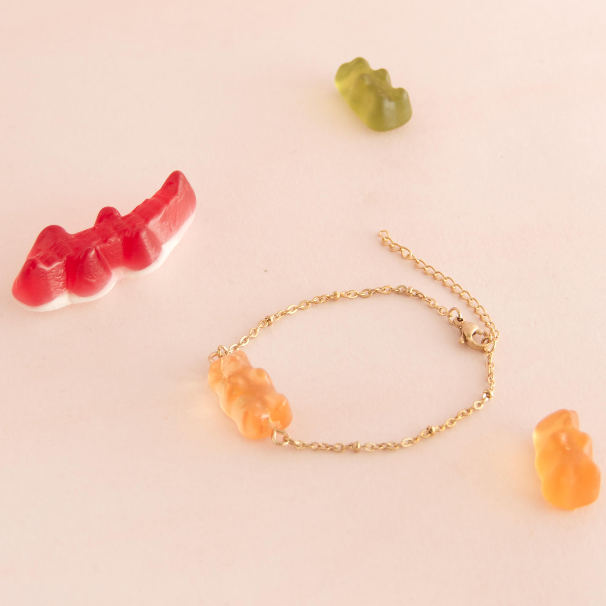 Bracelet bonbon nounours avec chaîne en acier inoxydable