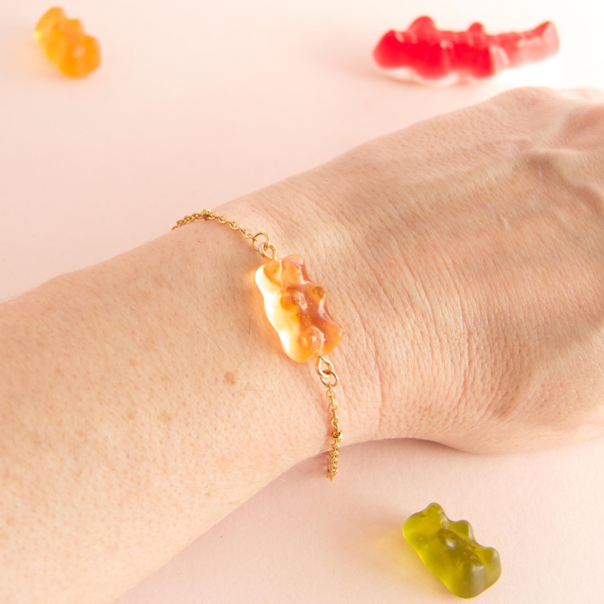 Bracelet bonbon nounours avec chaîne en acier inoxydable