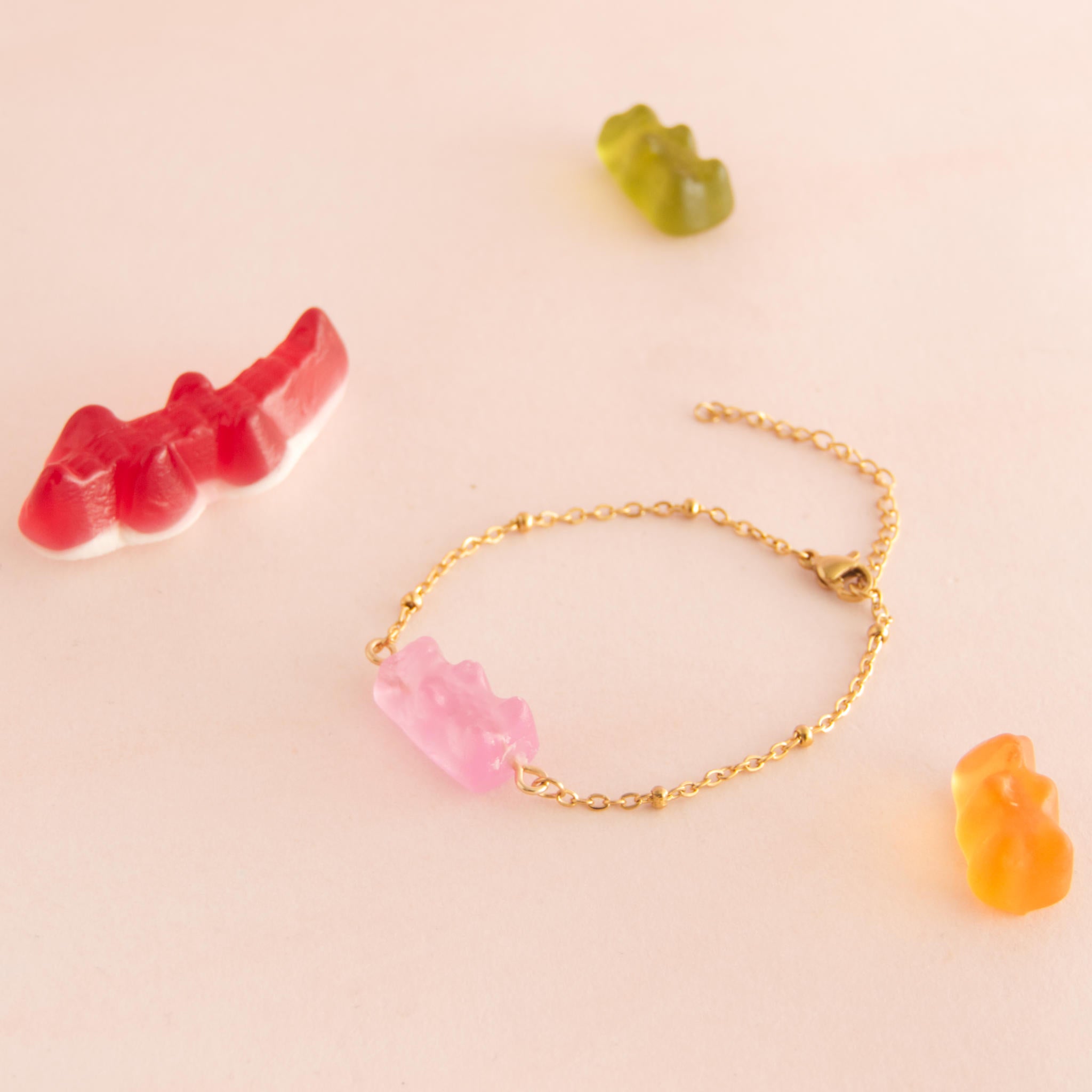 Bracelet bonbon nounours avec chaîne en acier inoxydable