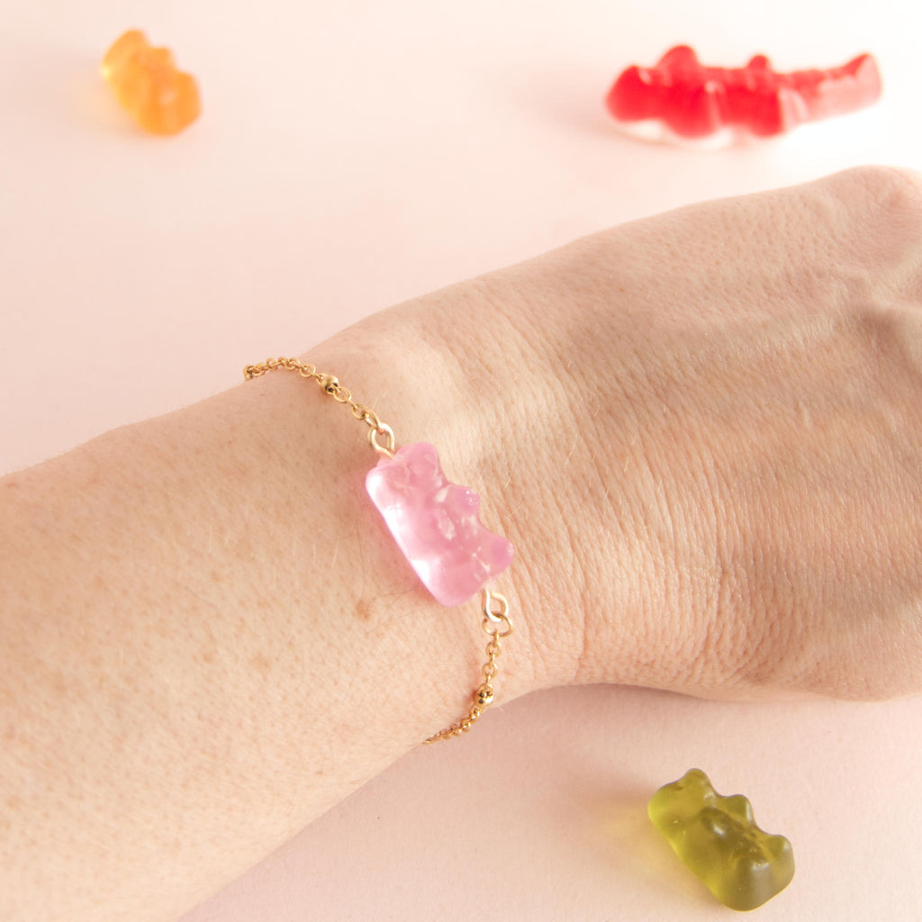 Bracelet bonbon nounours avec chaîne en acier inoxydable