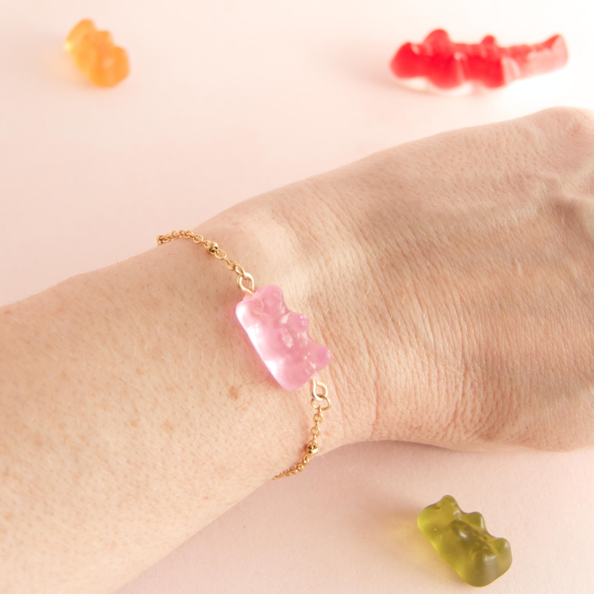 Bracelet bonbon nounours avec chaîne en acier inoxydable