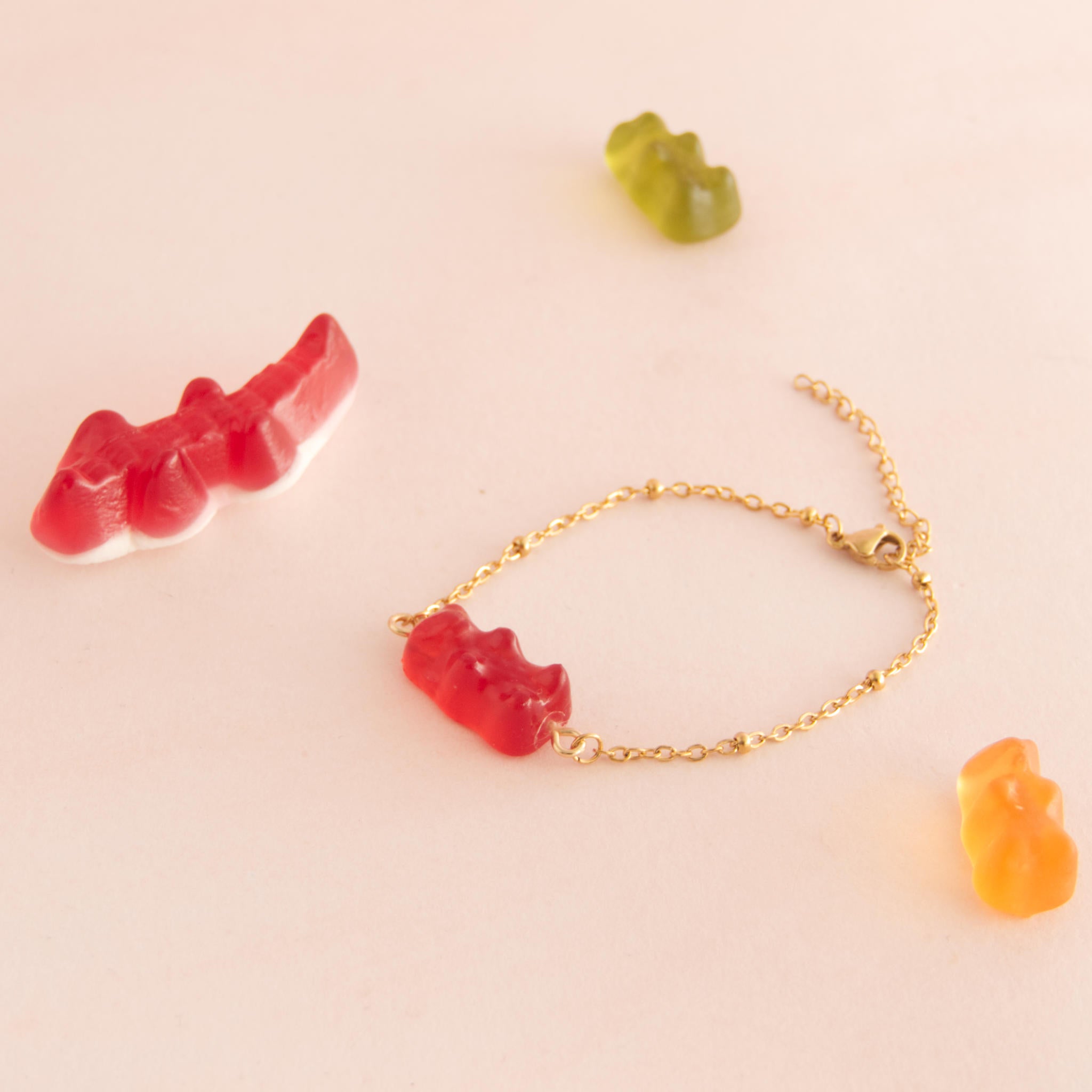 Bracelet bonbon nounours avec chaîne en acier inoxydable