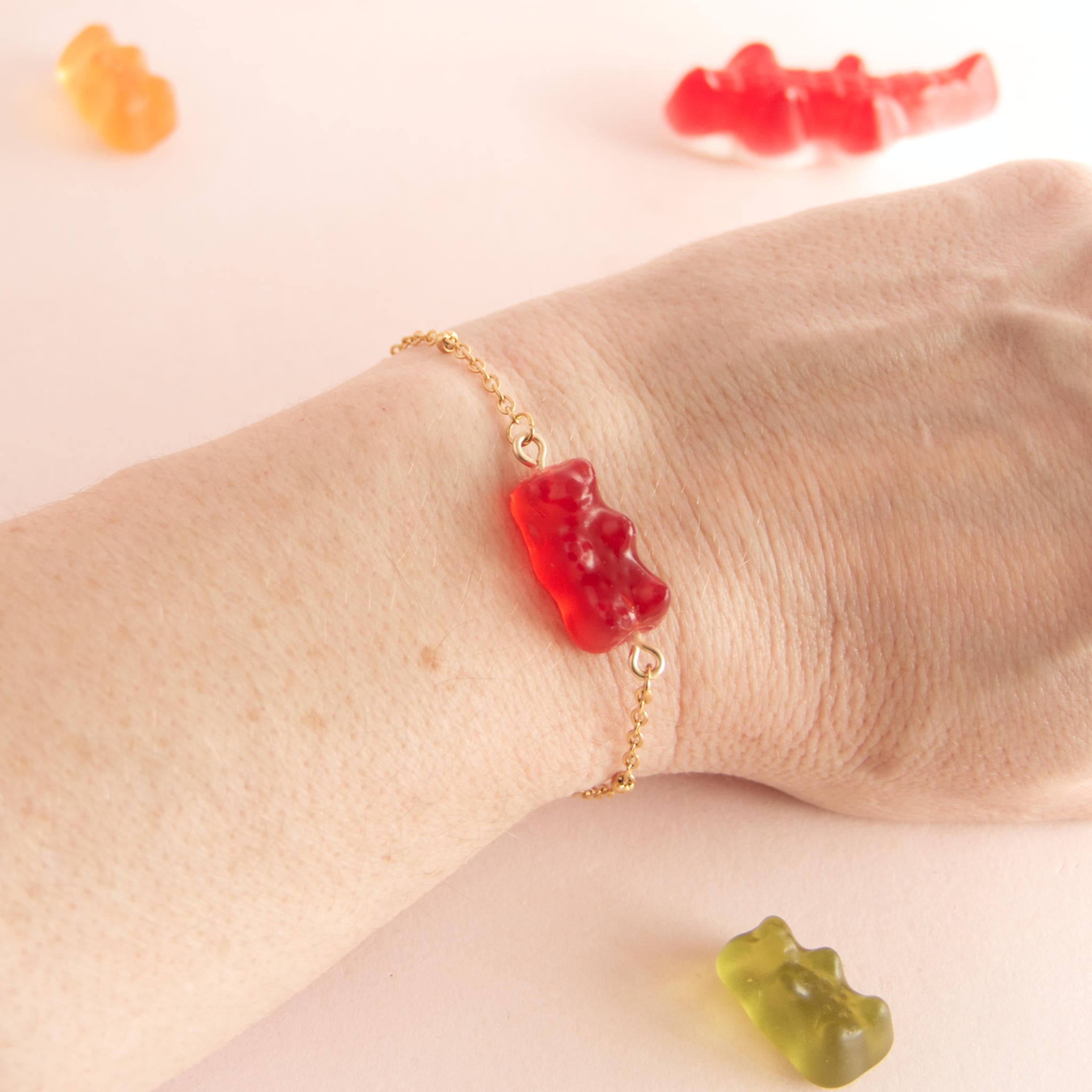 Bracelet bonbon nounours avec chaîne en acier inoxydable