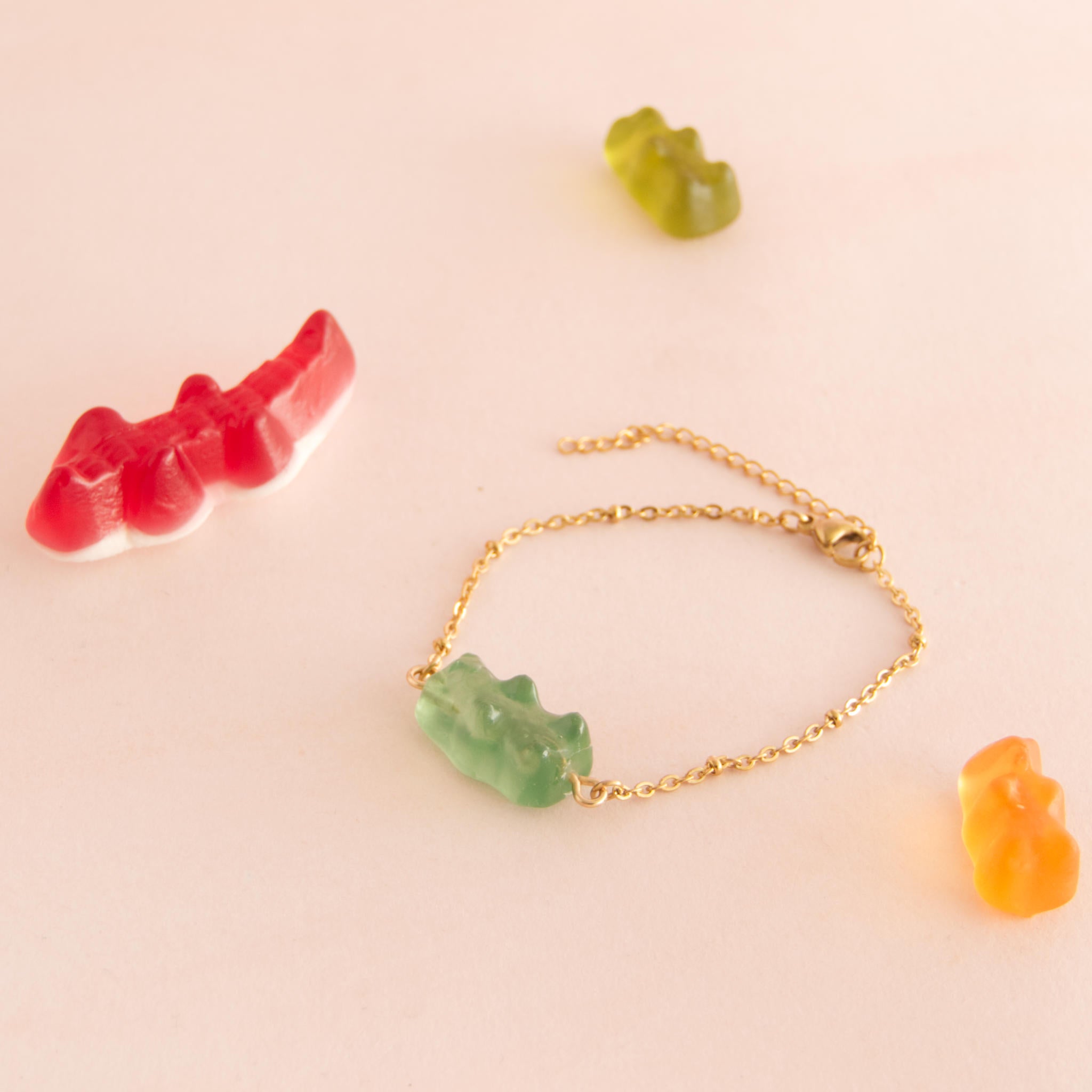 Bracelet bonbon nounours avec chaîne en acier inoxydable