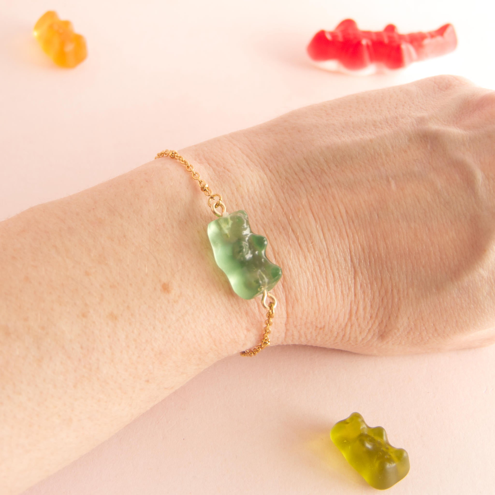 Bracelet bonbon nounours avec chaîne en acier inoxydable