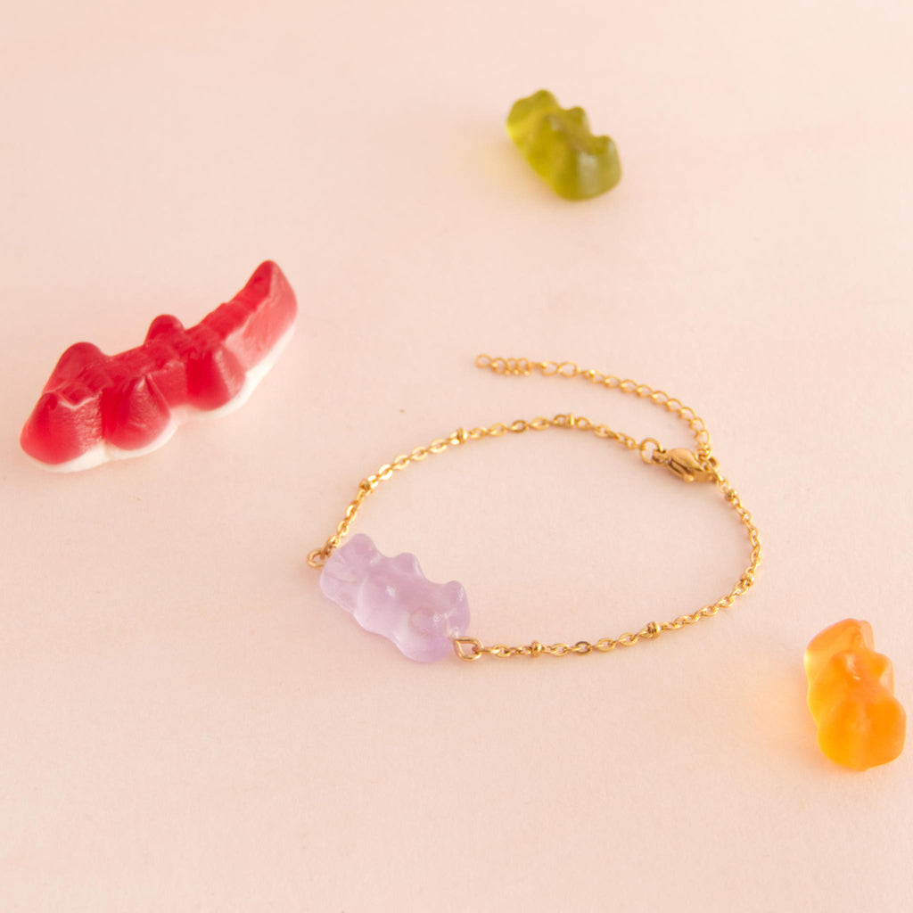 Bracelet bonbon nounours avec chaîne en acier inoxydable