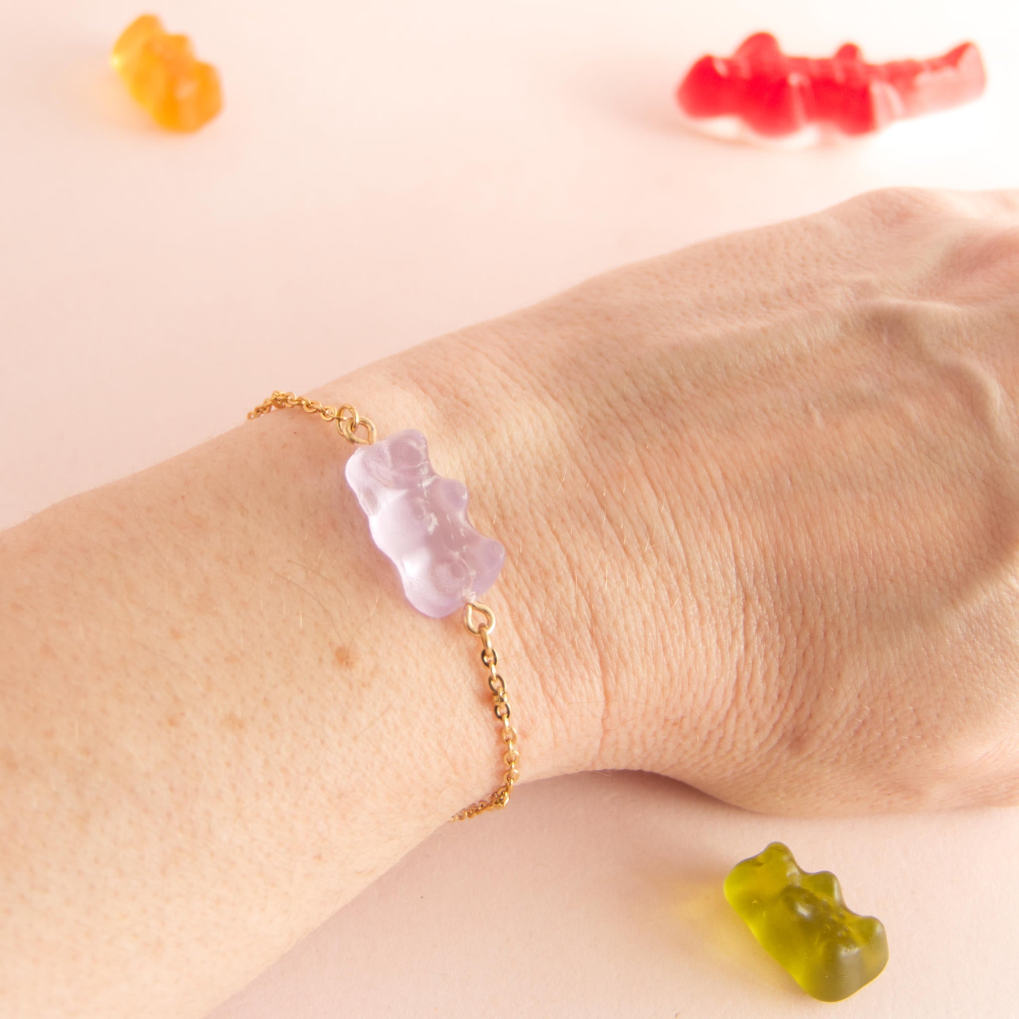 Bracelet bonbon nounours avec chaîne en acier inoxydable