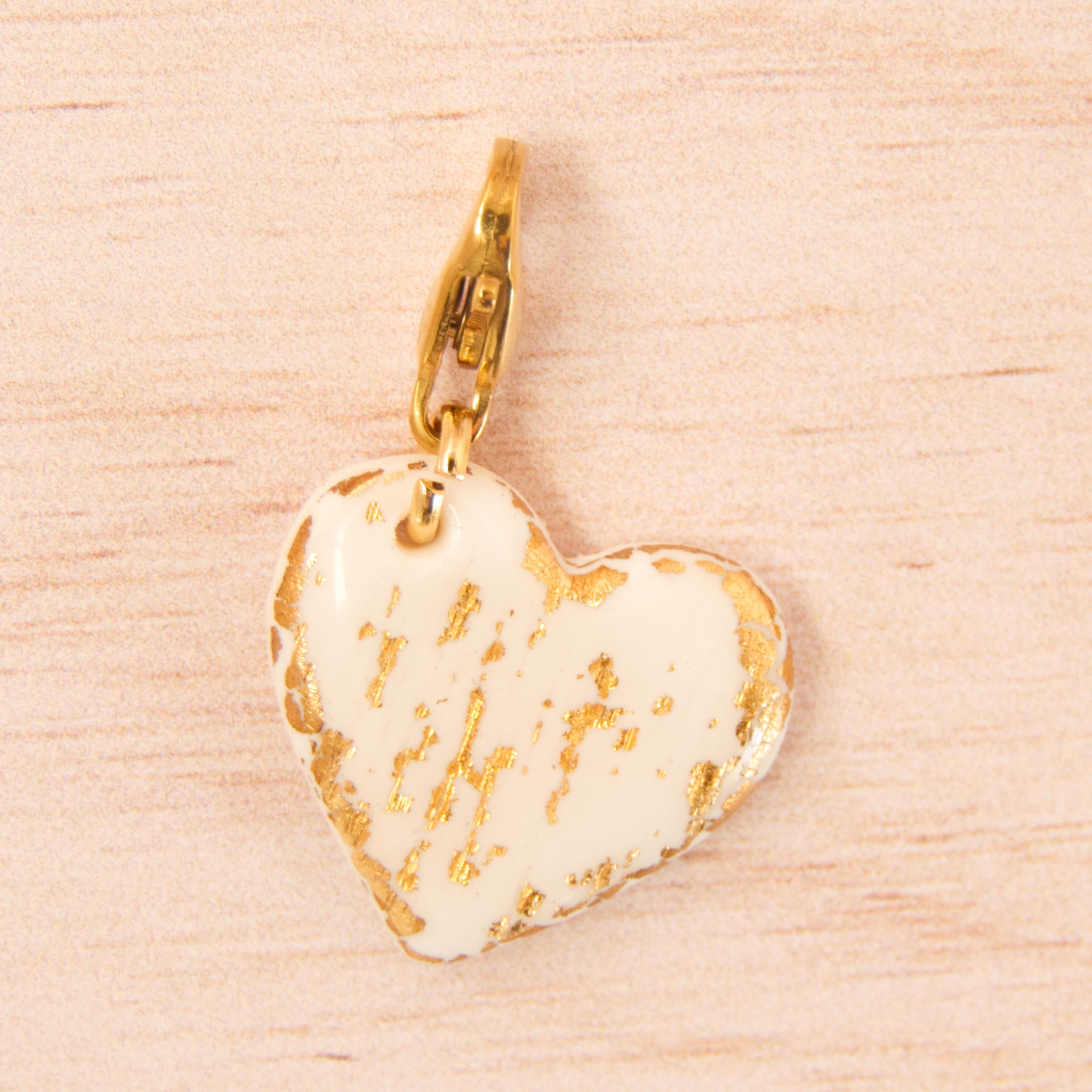 coeur fimo blanc doré
