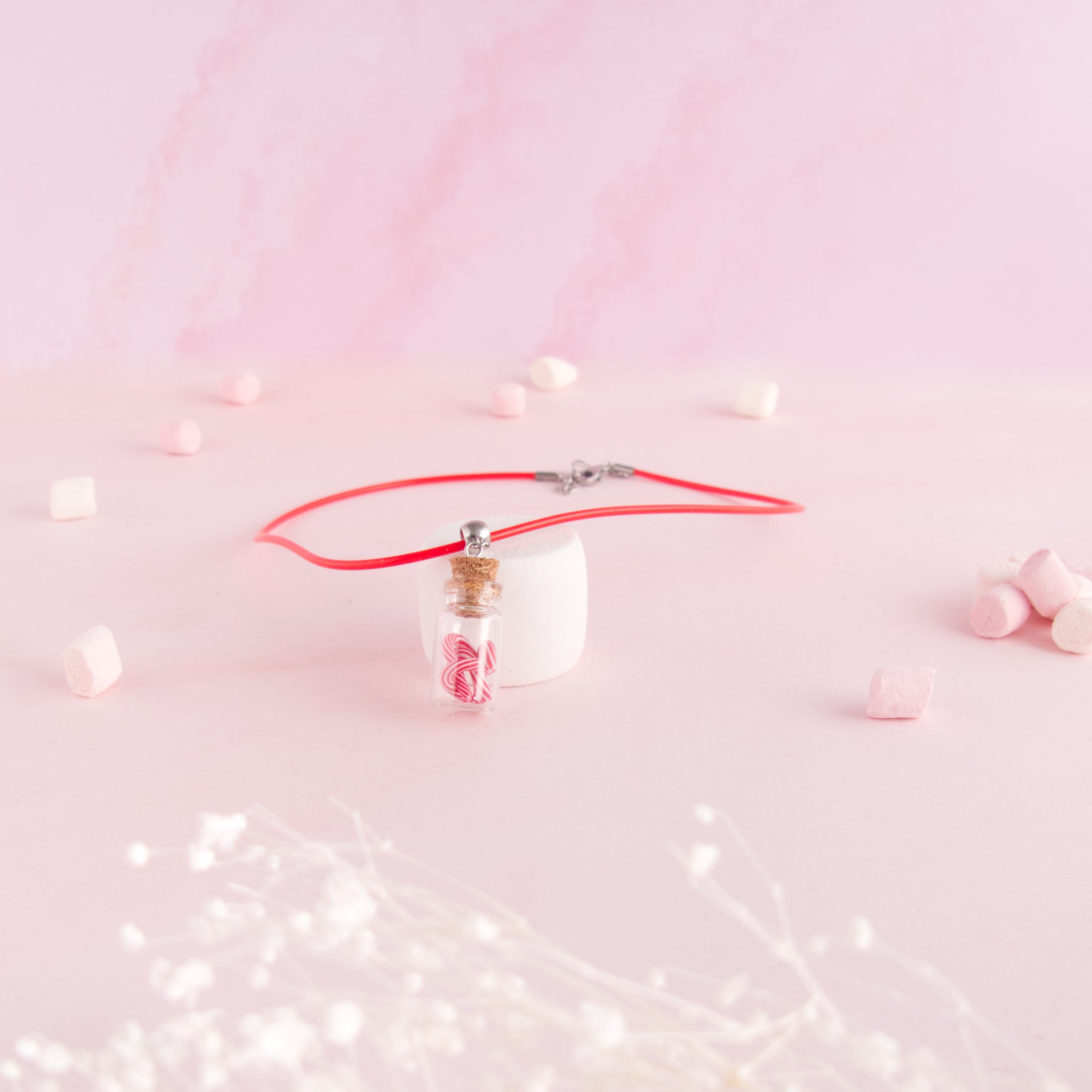 Collier Fiole en verre canne à sucre