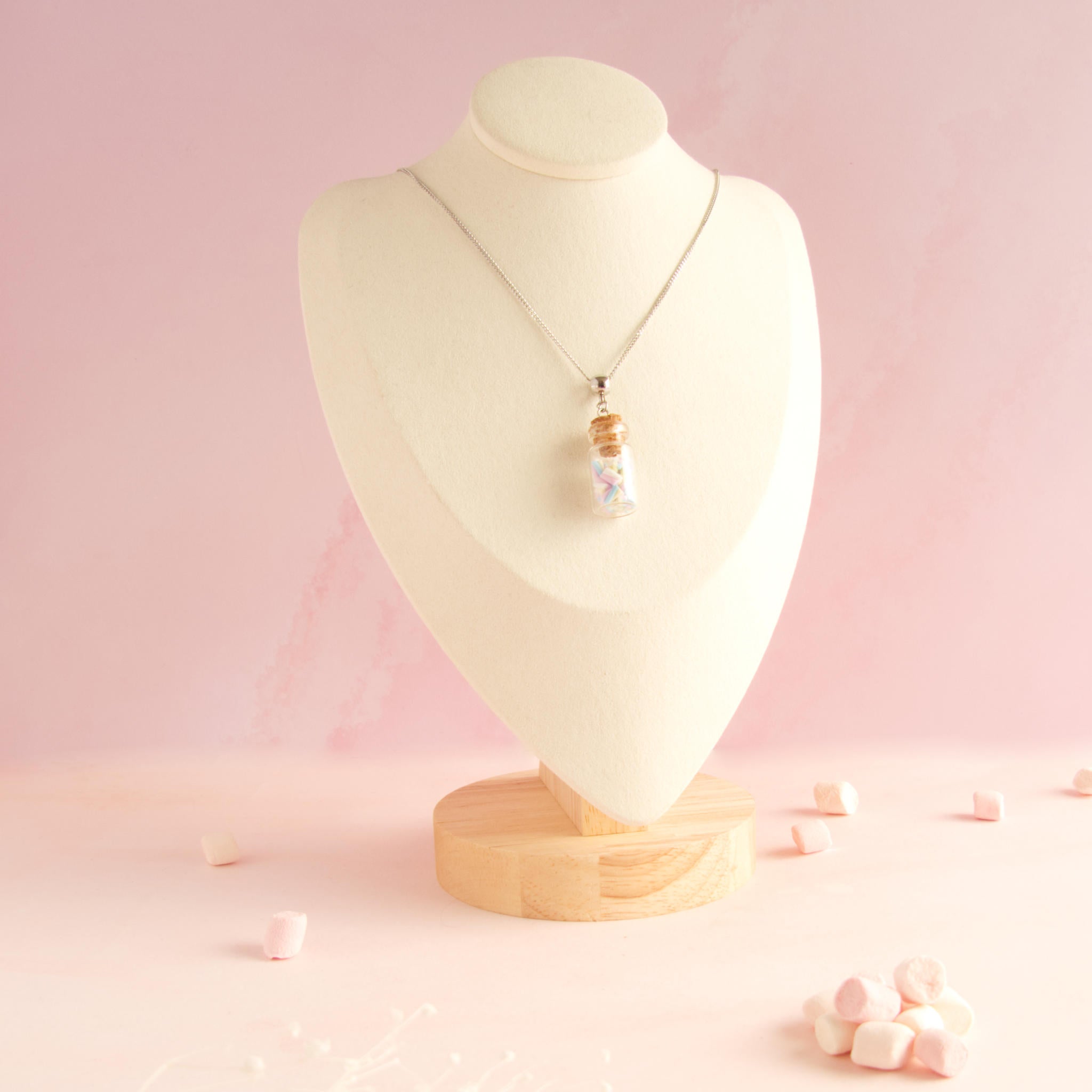 Collier Fiole en verre guimauve