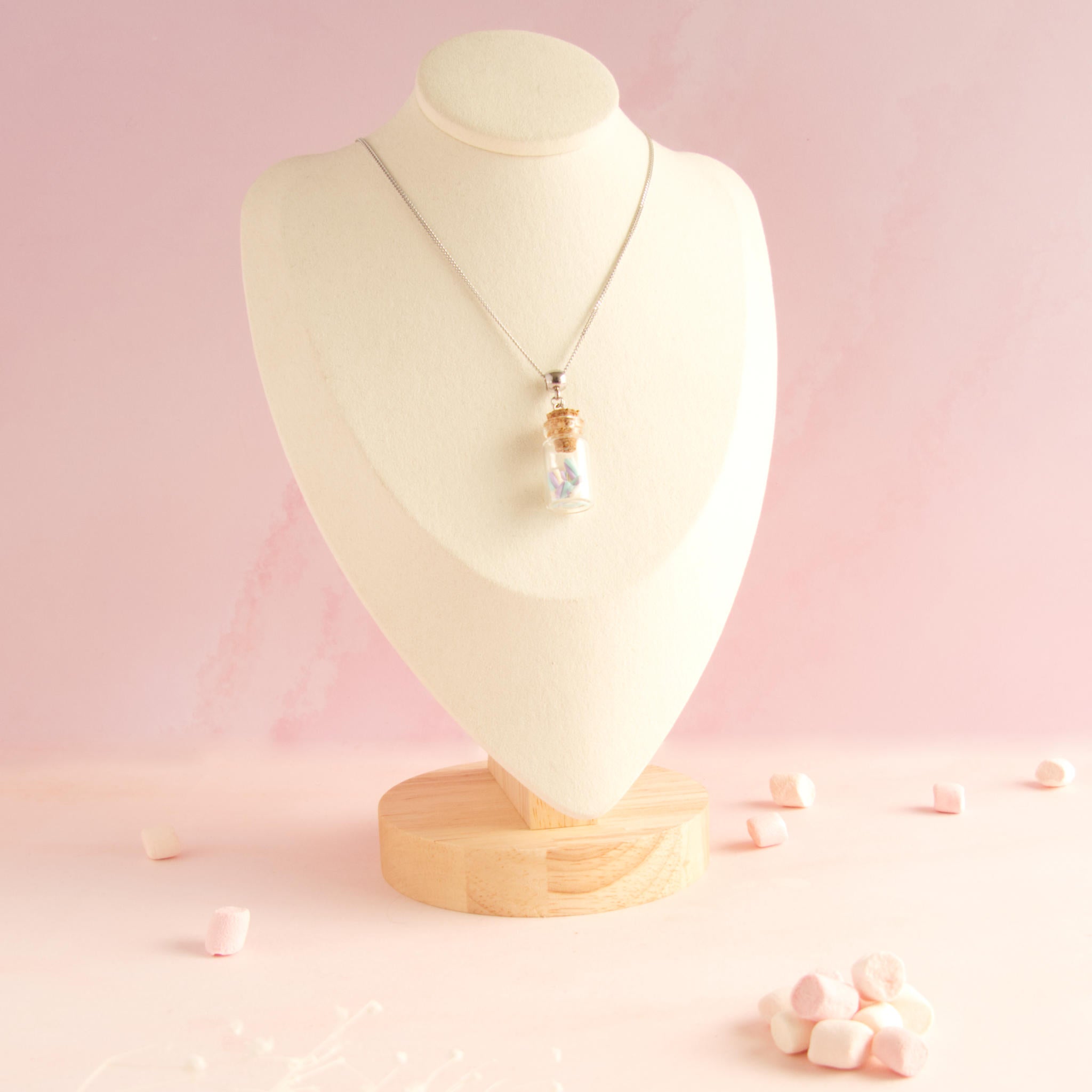 Collier Fiole en verre guimauve