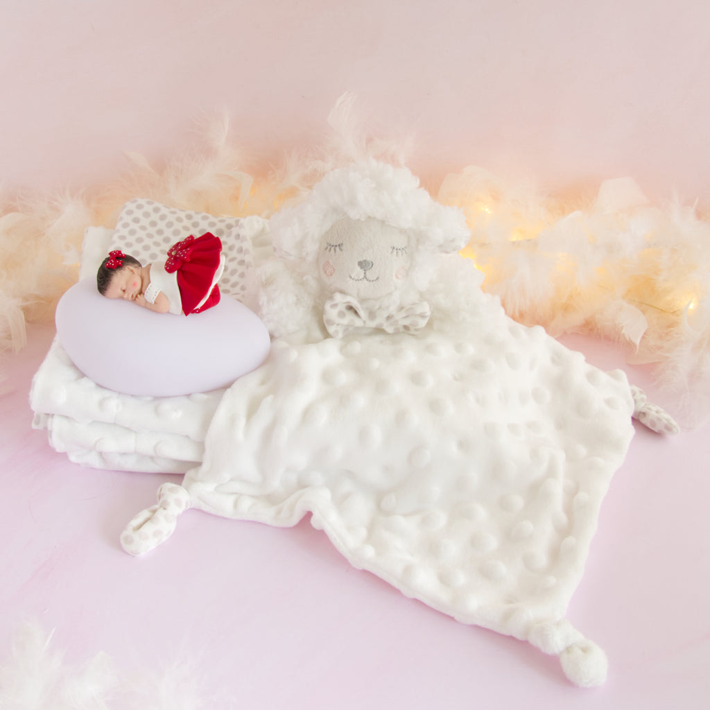 couverture et doudou blanc veilleuse rouge