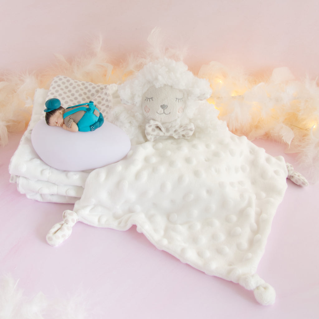 couverture et doudou blanc veilleuse beige turquoise