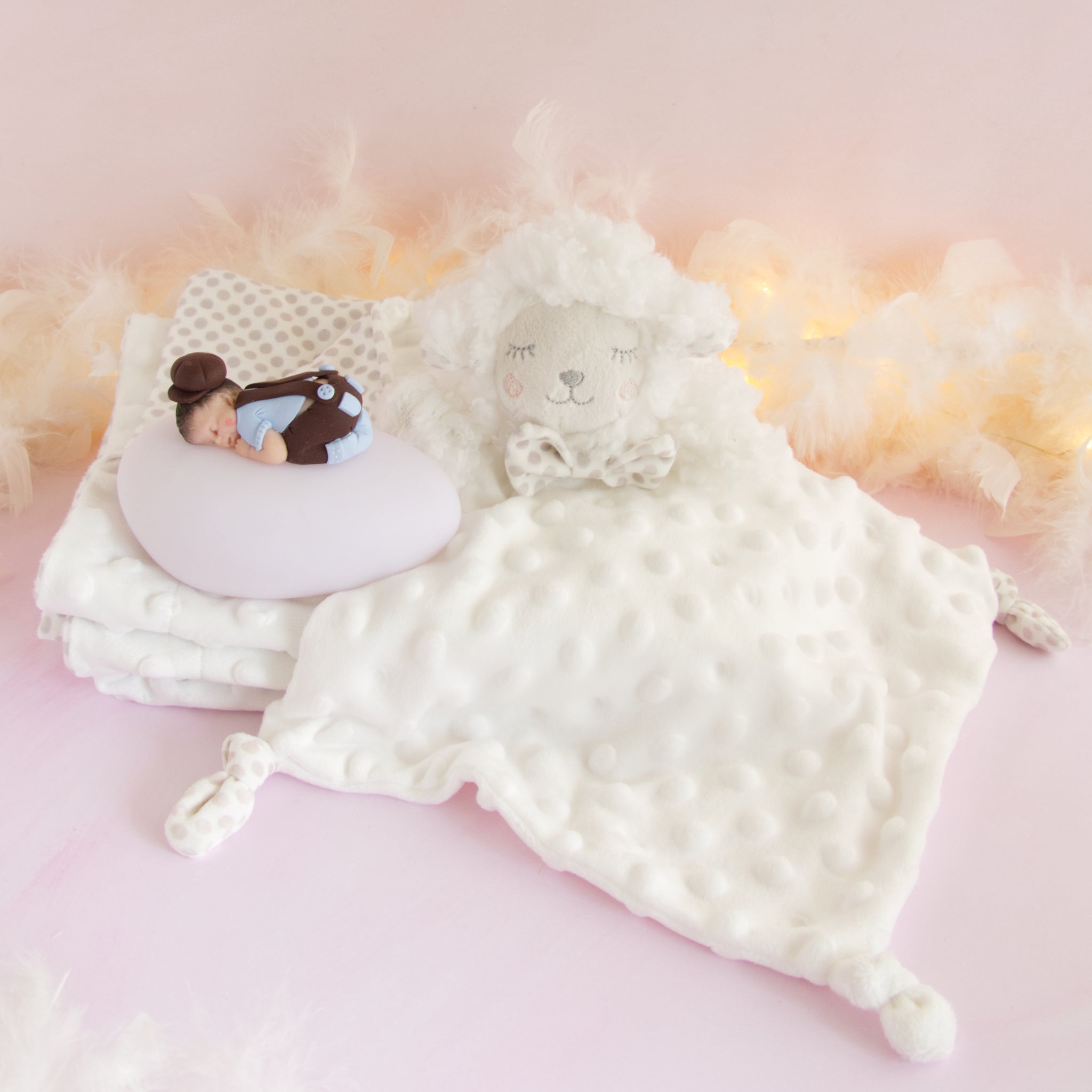 couverture et doudou blanc veilleuse bleu chocolat