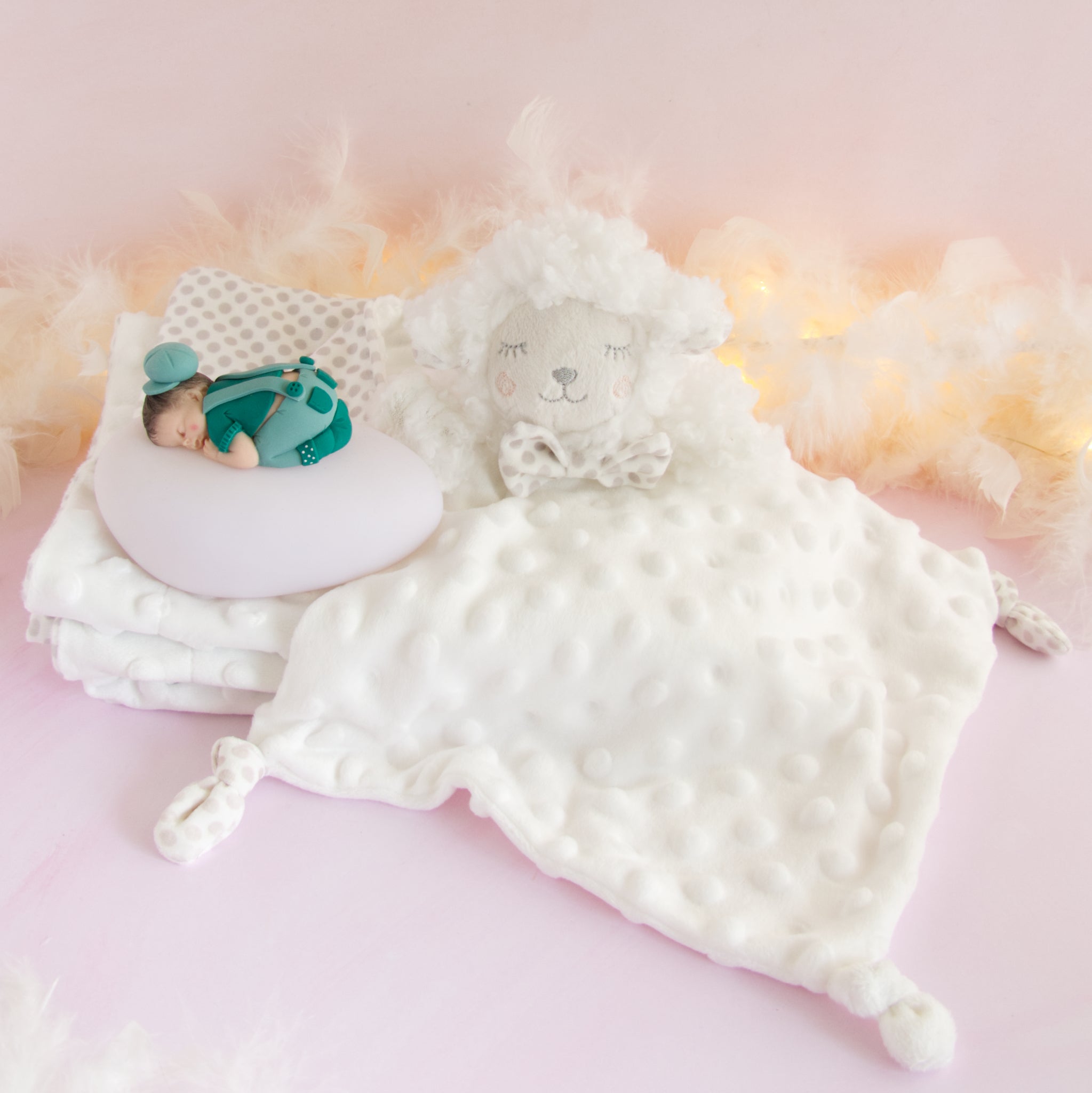 couverture et doudou blanc veilleuse vert