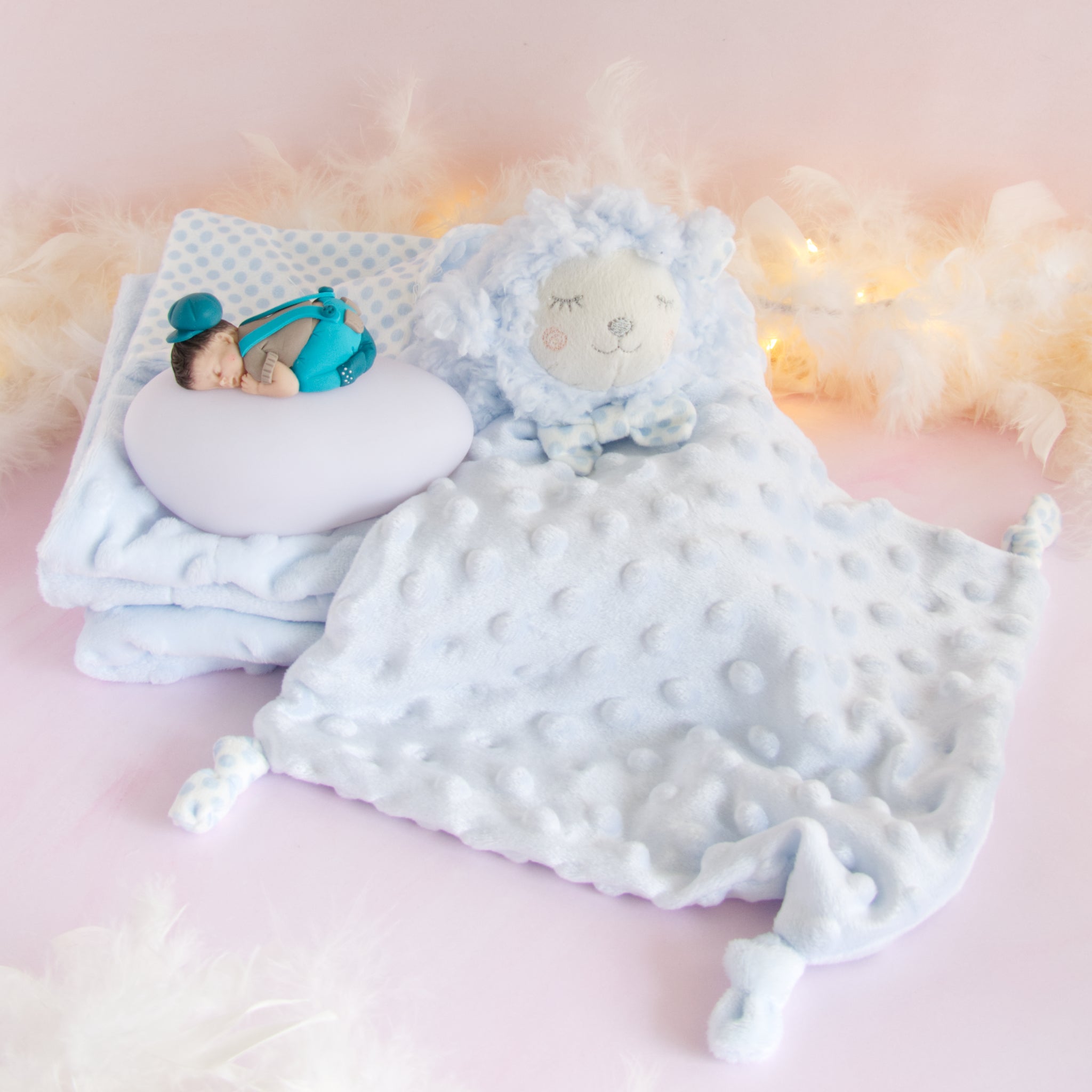 couverture et doudou bleu veilleuse beige turquoise