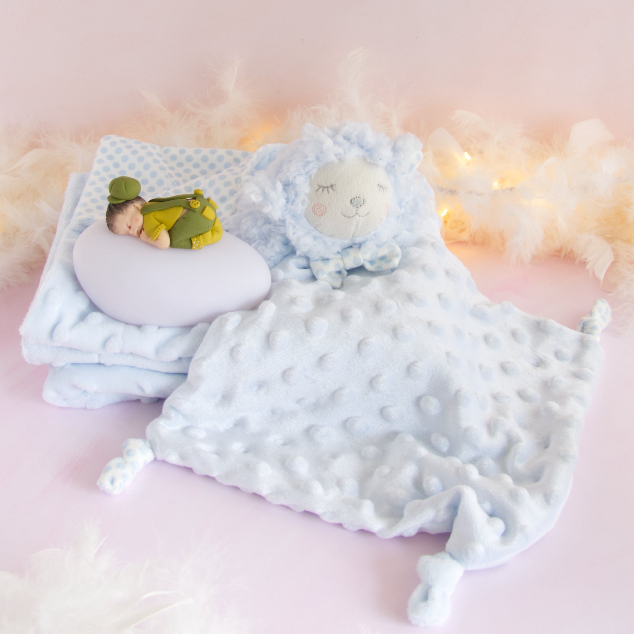 couverture et doudou bleu veilleuse kaki