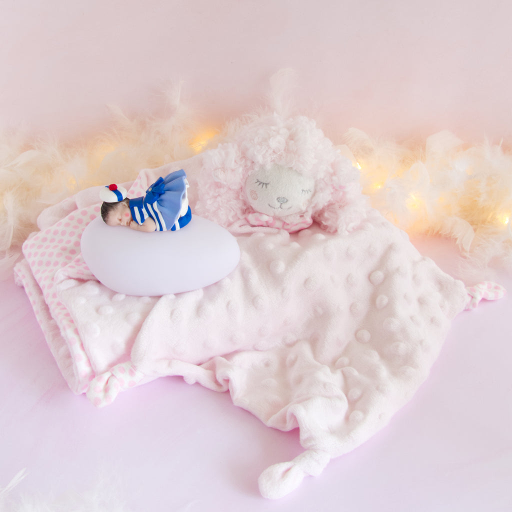 couverture et doudou rose veilleuse marinière